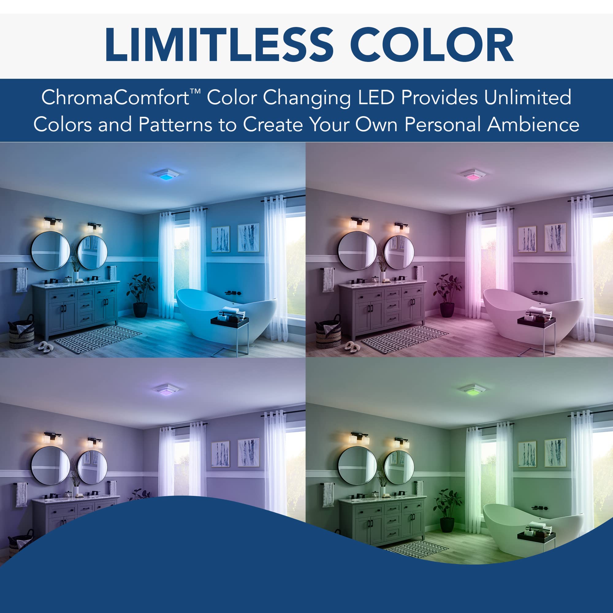 Broan-NuTone FG600RGBS Customizable Color Changing LED Cover/Grille for Bathroom  Fans, Easy DIY Install, Smart Phone App, Bright White - Amazon.com