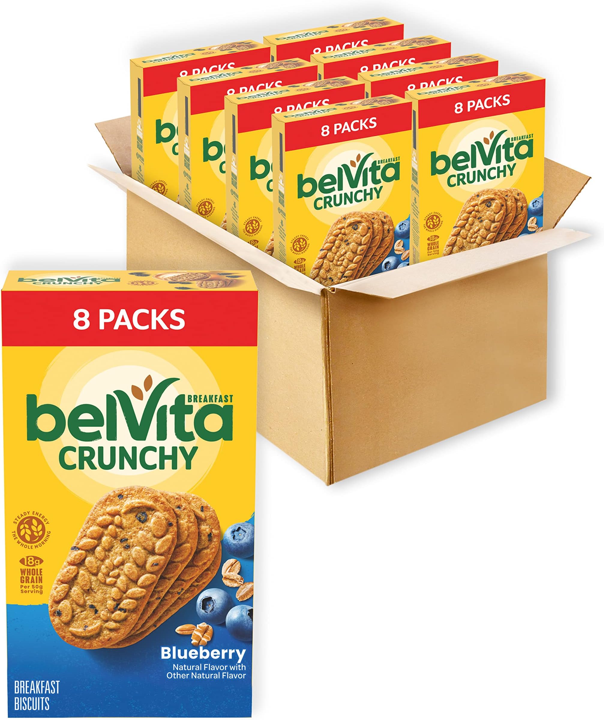 belVita Blueberry Breakfast Biscuits, 64 Total Packs, 8 Boxes (4 Biscuits Per Pack)