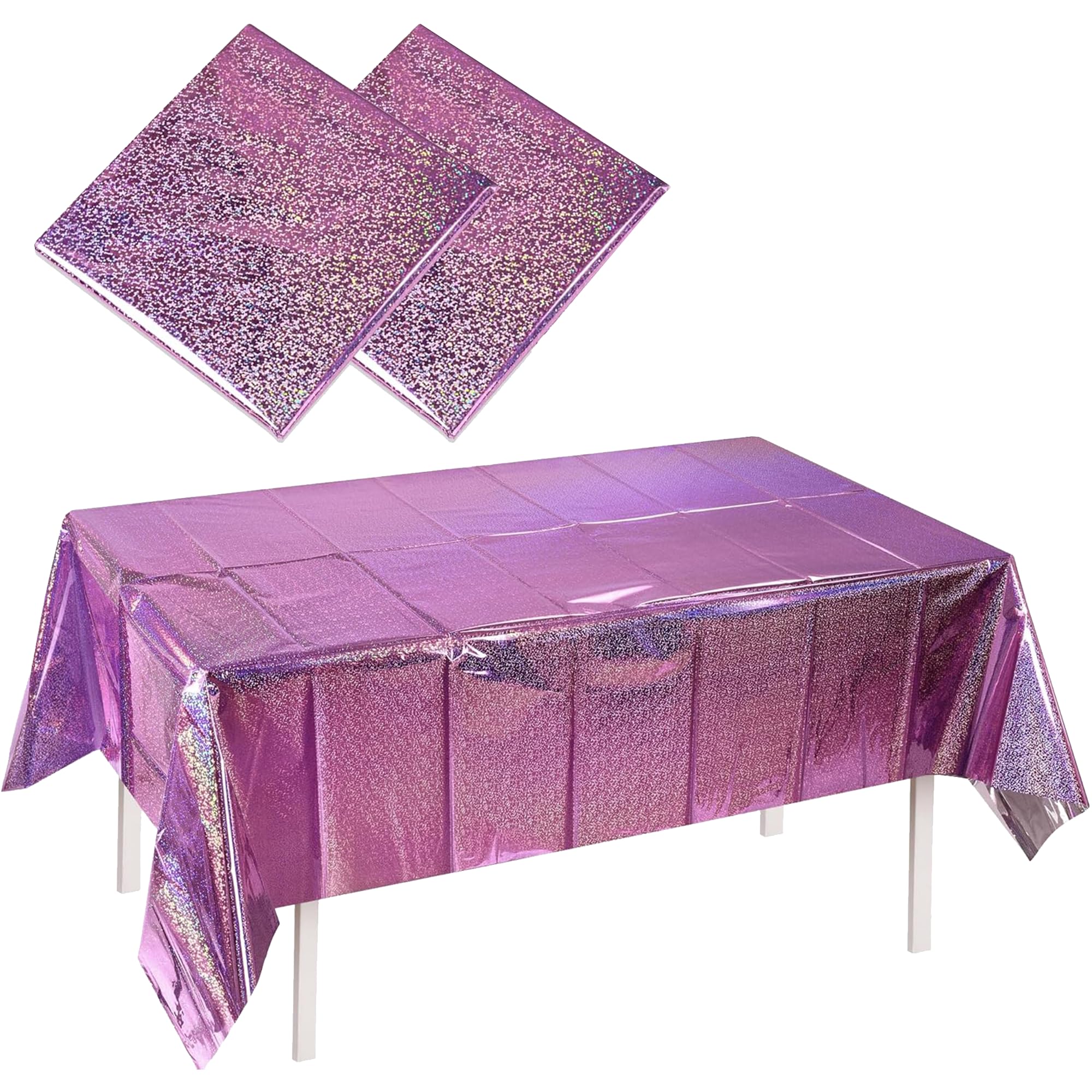 MALANKU Glittery Pink Party Table Cloths Decorations Disposable Holographic Plastic Table Covers for Birthdays Girls baby showers Night Pamper Princess Cowgirl Unicorn Party Supplies 2PCS