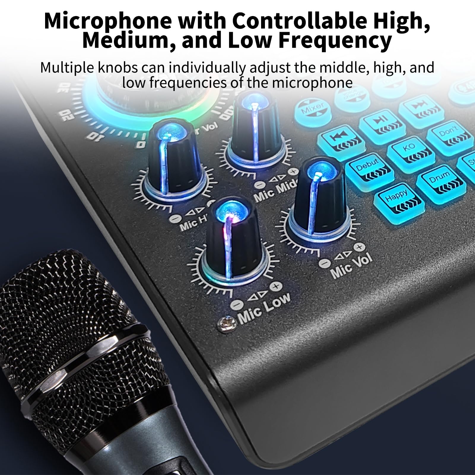 Carte son double cœur avec support double microphone, batterie 3000 mAh, câble et câbles de type C pour le streaming en direct, la diffusion en ligne, le karaoké mobile, les plateformes numériques