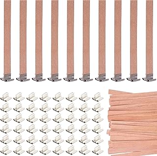 50PCS Wicks Wooden Set for Candles – 25PCS Candle Wicks with 25PCS Metal Base for Candlescience DIY Supplies