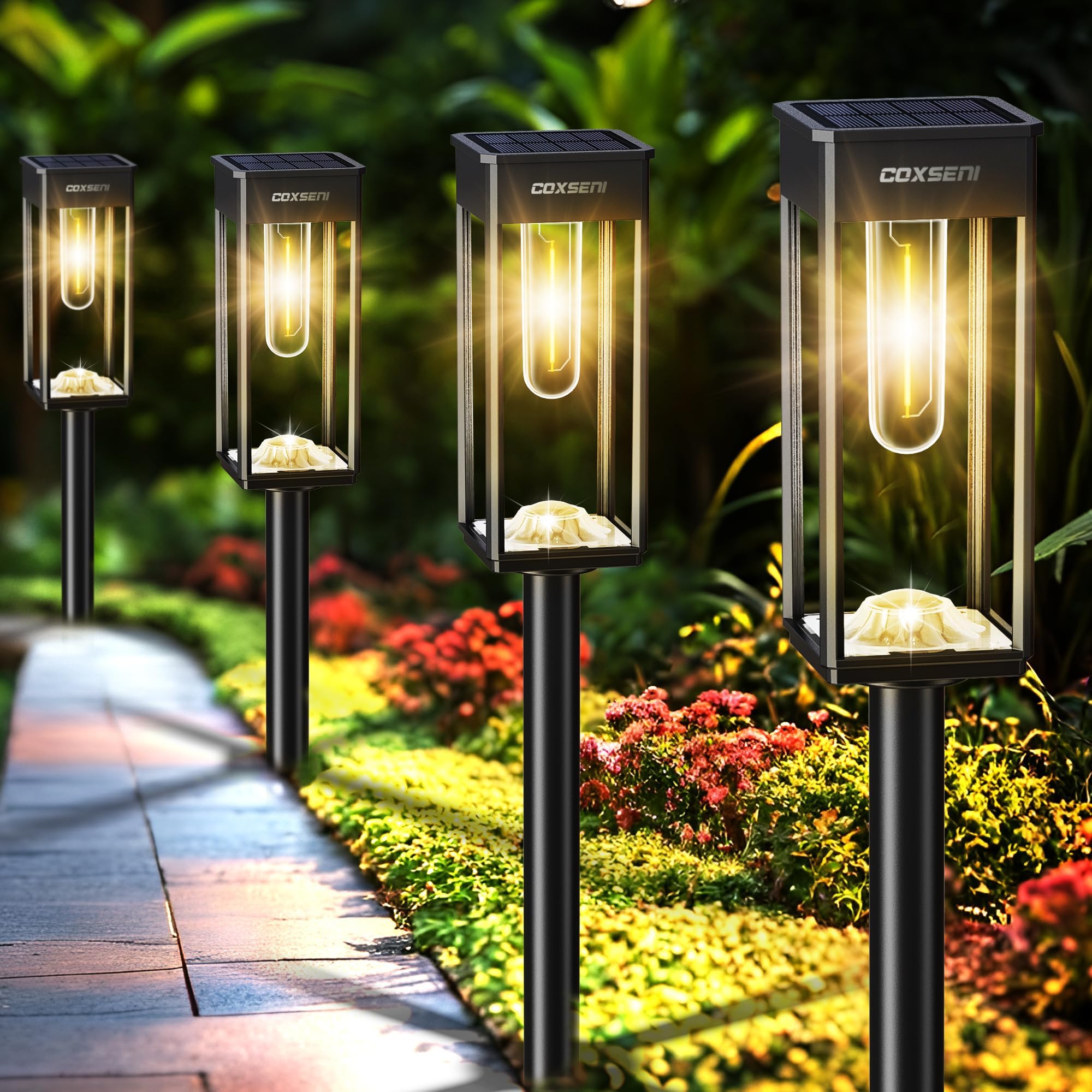 Solar Pathway Lights Outdoor IP65 Waterproof, 8 Pack 3000K LED Auto On/Off Walkway Landscape Light for Yard Lawn Garden Patio Driveway Outside Decor, Warm White