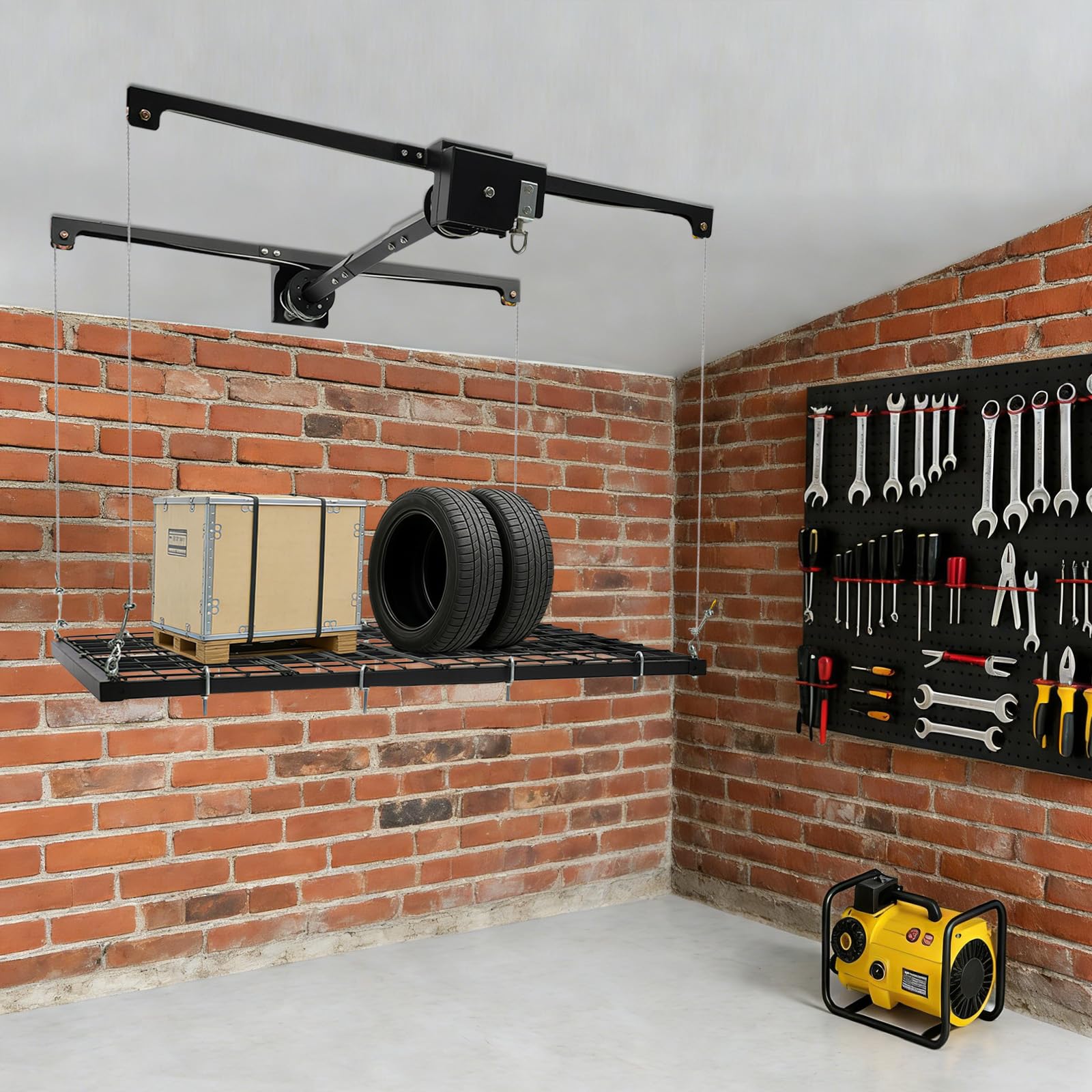 Ascensore per garage in acciaio al carbonio, regolabile con manovella, portata 136 kg, altezza di sollevamento: 200 cm, organizer salvaspazio per garage, facile installazione (A)