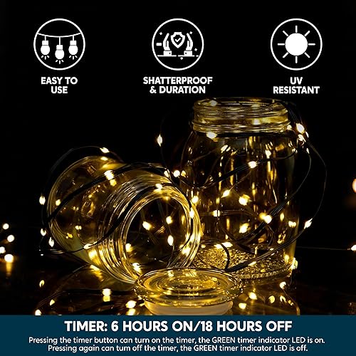 Miniatura 3 de Joiedomi 600 luces LED de Navidad para exteriores, luces amarillas de árbol de Navidad de 198 pies con 8 modos de temporizador, cadena de luces de