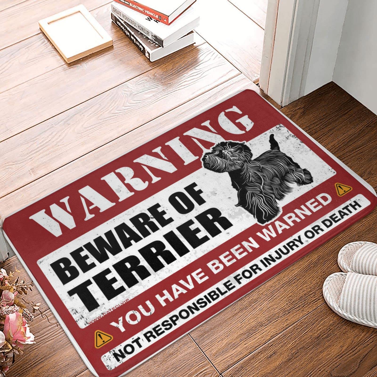 Tapis de bienvenue Beware of Terrier d'extérieur en 65x90 cm pour entrée