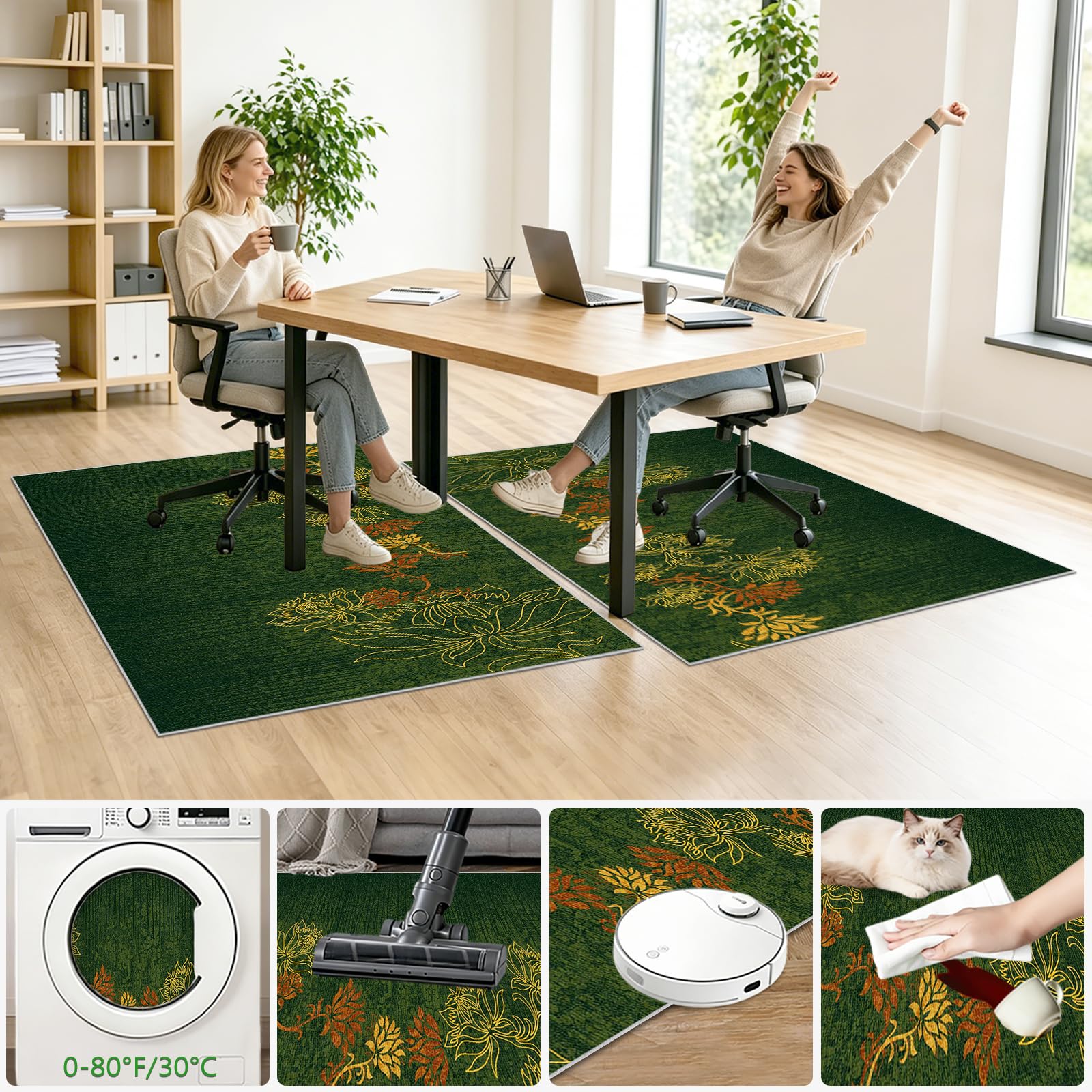 Tappeto Sedia Ufficio Gaming, Tappeto Salvapavimento Antiscivolo Protettore del Pavimento Tappetino per Sedia da Ufficio con Ruote per Parquet, Tappeto per Sedia con Ruote Deco Verde 90x130cm