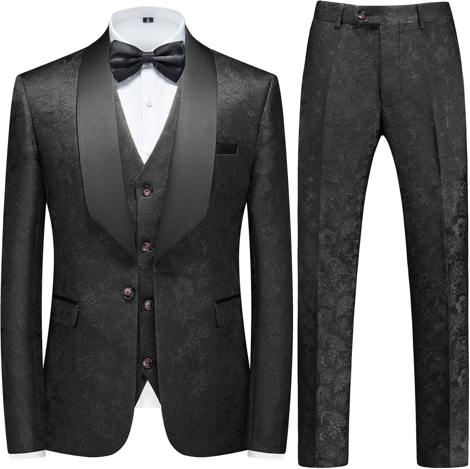 UNINUKOO Mens Slim Fit Suit 3 Piece 1 Button Paisley Prom Floral Wedding Tuxedo for Men