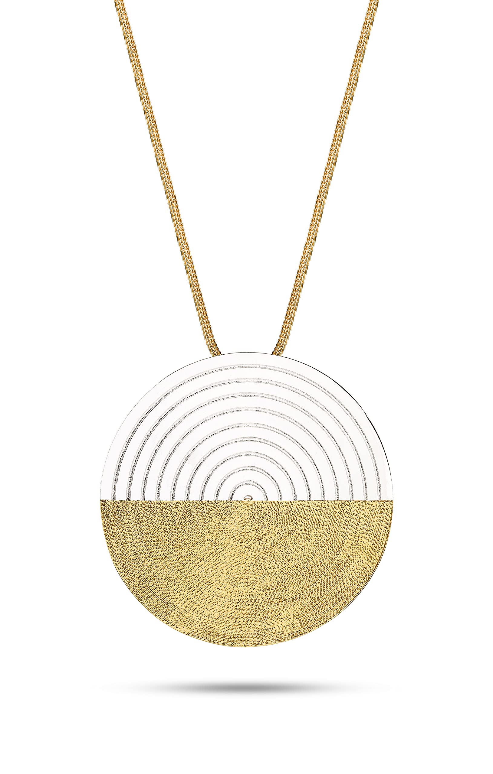Generico Collana Medaglione a Disco 4cm, Argento Placcato Oro, Catena 45-50 cm, Realizzato in Italia