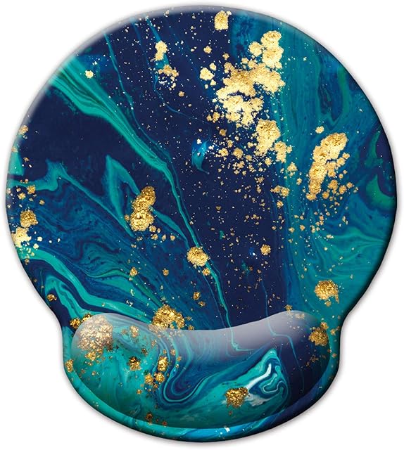 Mouse Pad with Wrist Support Rest, Jahosin Golden Marbling Ergonomic Wrist rest, Comfortable Memory Foam anti-skidding Wrist Pad for Computer and Office (25x23 quicksand)