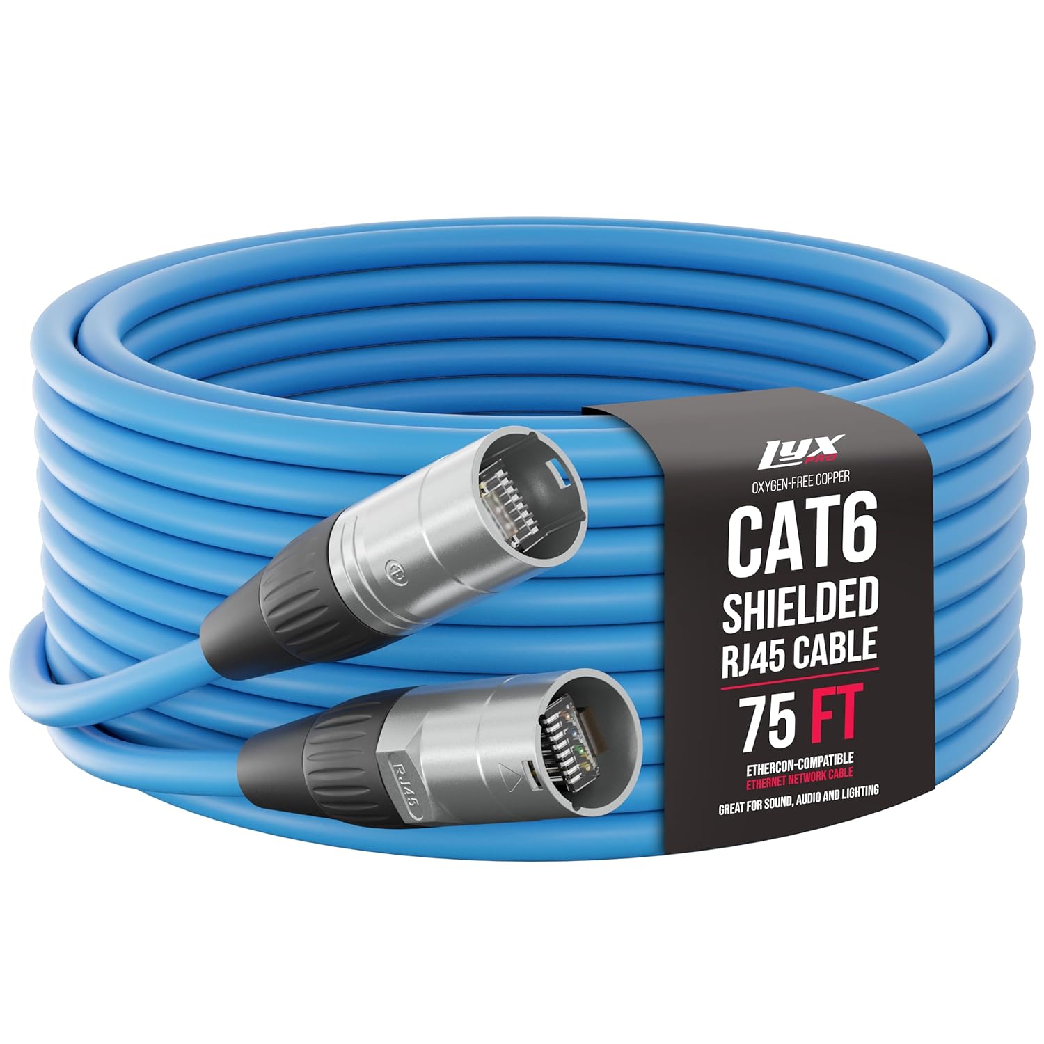 LyxPro 75 Feet Shielded CAT6 Ethercon Cable – Professional Audio & Lighting RJ45 Cable, Studio-Grade Sound Transmission, Extreme Durability – Blue LyxPro 75 Feet Shielded CAT6 Ethercon Cable – Professional Audio & Lighting RJ45 Cable, Studio-Grade Sound Transmission, Extreme Durability – Blue