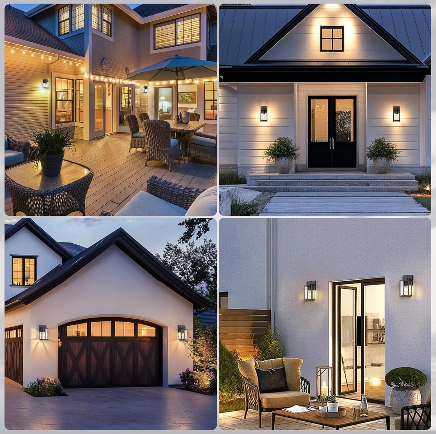 4-Pack Outdoor Wall Lights Fixtures, Exterior Waterproof Wall Lanterns, Porch Sconces Wall Mounted Lighting with E26 Sockets & Glass Shades, Modern Matte Outside Lights for House Front Door