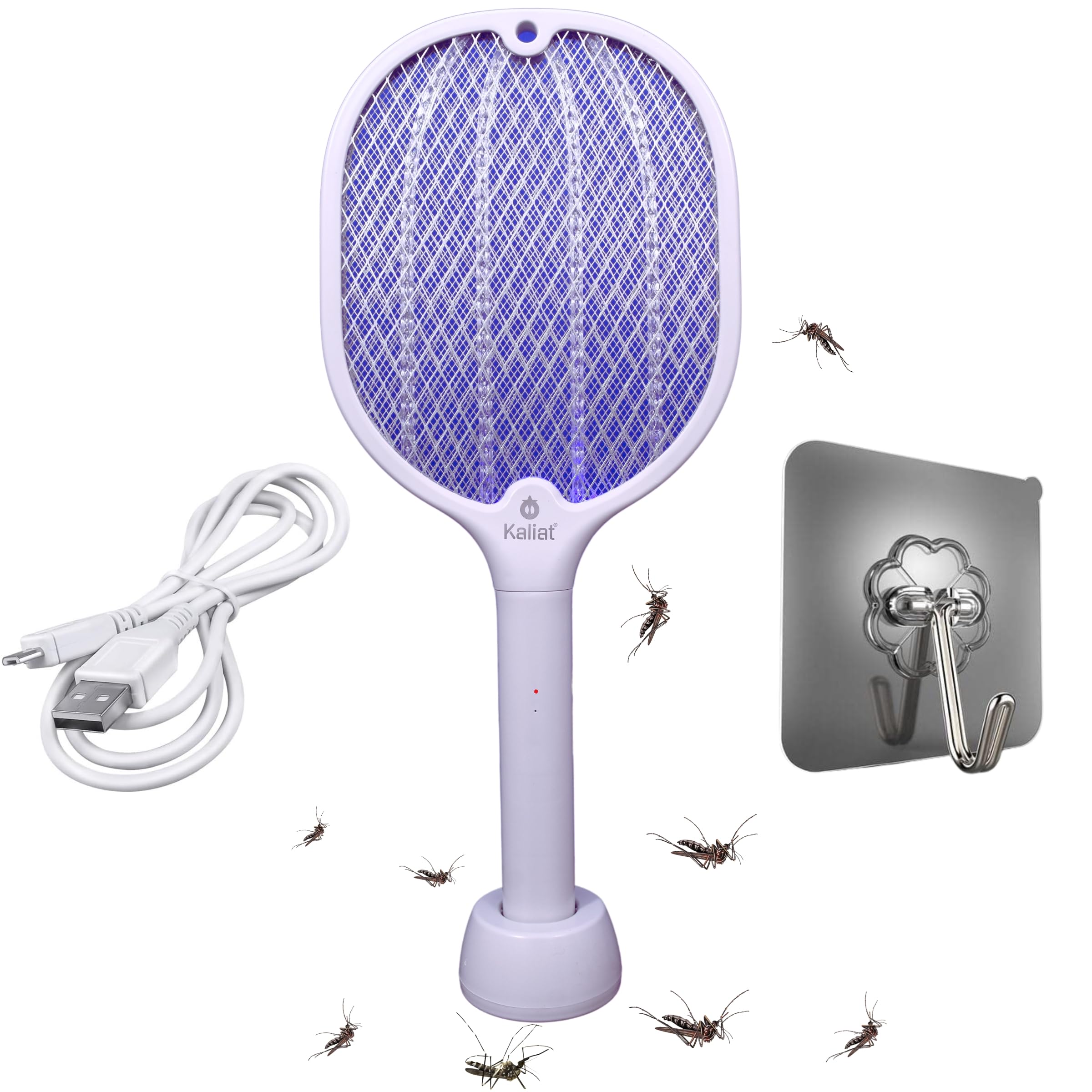 KALIAT® Electric Mosquito Killer Racket with UV Lamp – Rechargeable Zapper Bat with Stand | Anti Mosquito Trap for Home & Room | Best Fly Catcher & Swatter | Tri-Active Light Machine