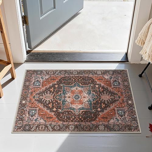 Miniatura 196 de Collive Tapete lavable para interiores, tapete retro antideslizante de 20 x 32 pulgadas, alfombra de entrada de absorción rápida, tapete de entrada
