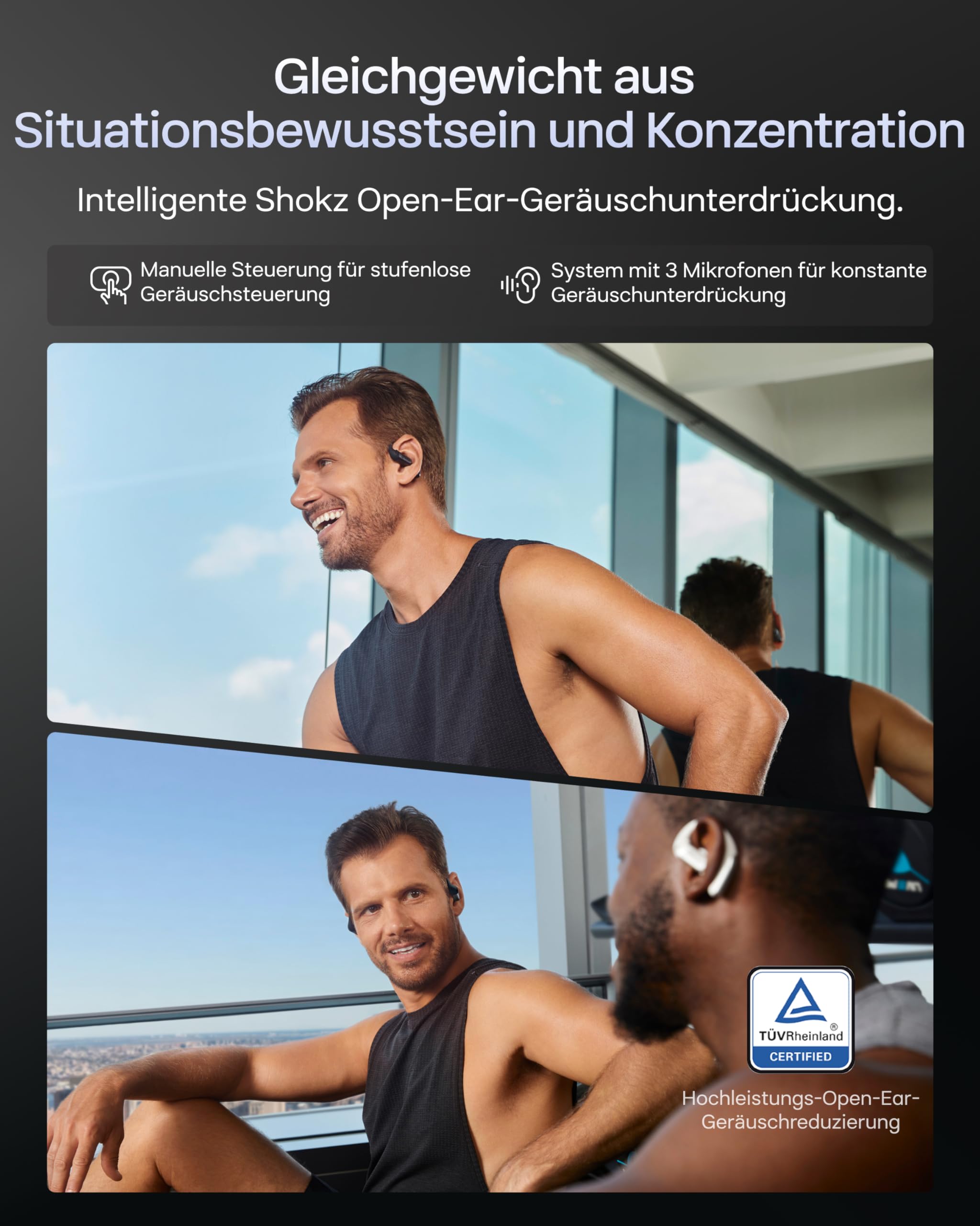 SHOKZ OpenFit Pro Open-Ear-Kopfhörer mit Open-Ear Geräuschreduzierung, Optimised for Dolby Atmos, Tiefe Bässe, 50H Akku, klare Anrufe für Arbeit, Sport, Outdoor Bluetooth 6.1, IP55, Schwarz