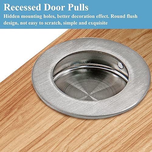 Miniatura 4 de Biaundo - 2 tiradores redondos empotrables para gabinete, tiradores de acero inoxidable para puerta de granero deslizantes para armario, gabinete,