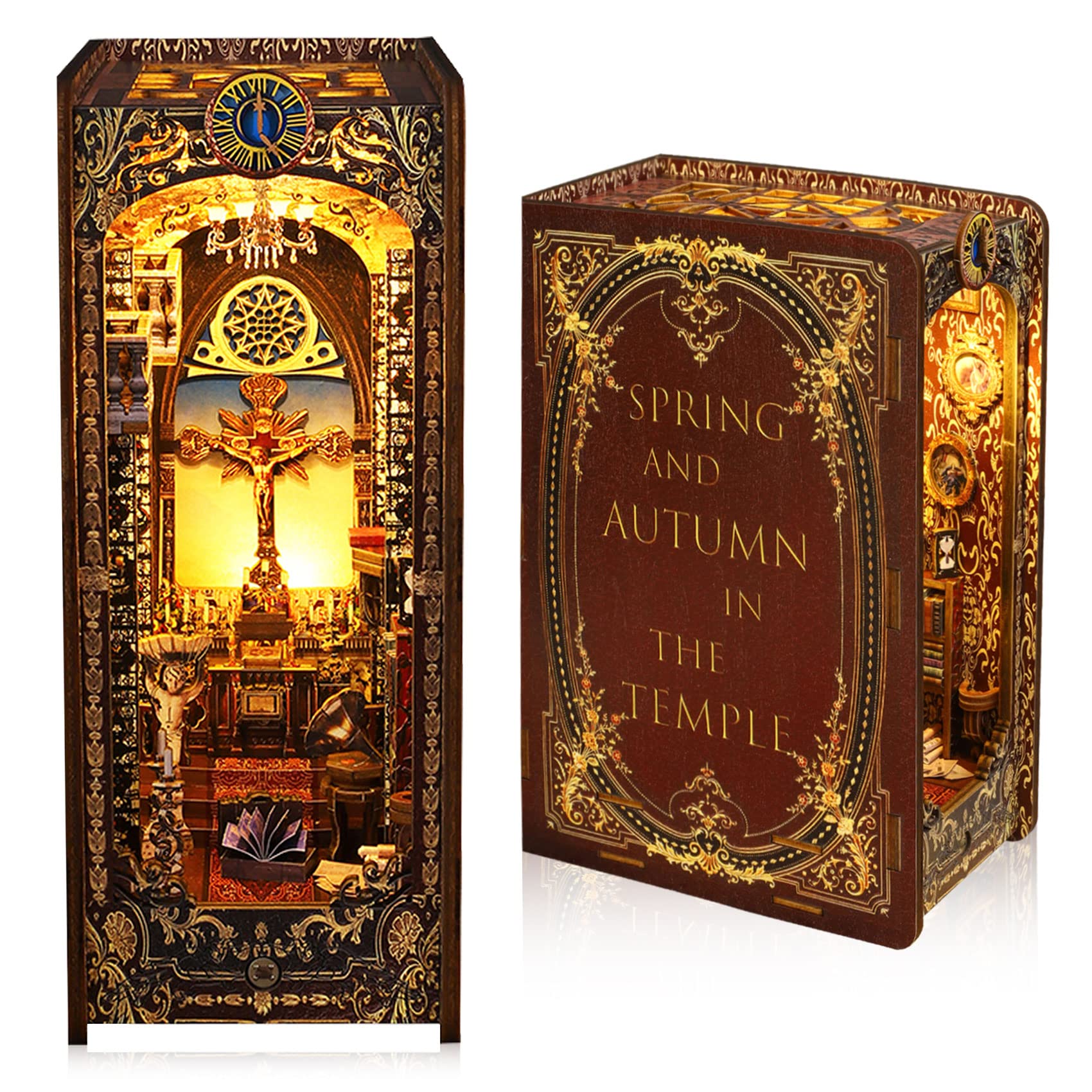 Kit de rincón de libros DIY – Escena de la iglesia católica LED de madera 3D – Decoración única de estantería – Artesanía atractiva para adultos y adolescentes – Regalo para los amantes de los libros,