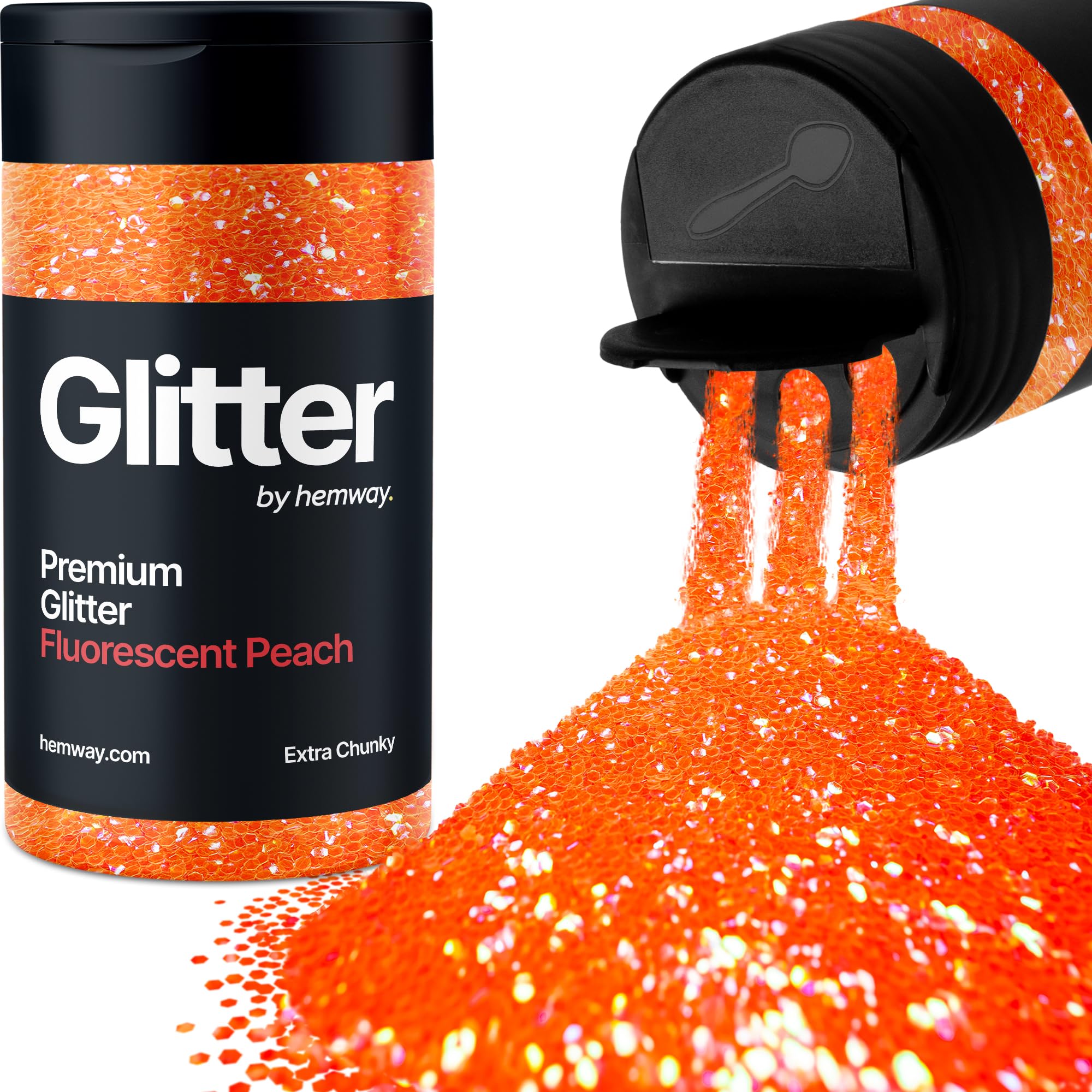 Fluorescent Peach Orange Glitter Shaker, 130g Extra Chunky Glitter, Crafts 1/24" Metallic Flake Peach Orange Sequins