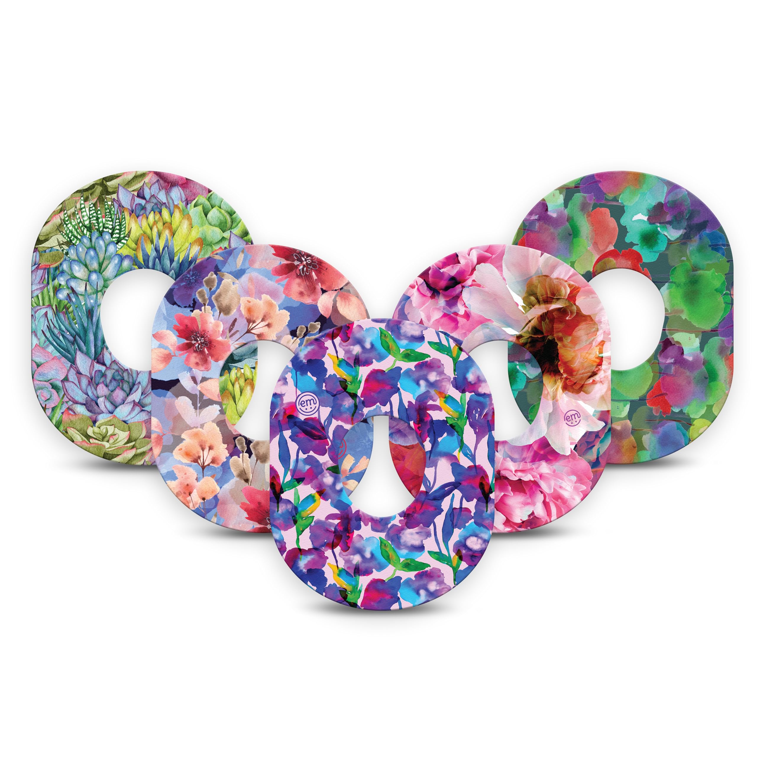 ExpressionMed - Adhesive Patches for Dexcom G7 and Stelo (Pack of 5) - Made in The USA, Waterproof, Non-Fraying, Pre-Cut CGM Sensor Tapes (Watercolor Garden Variety Pack)