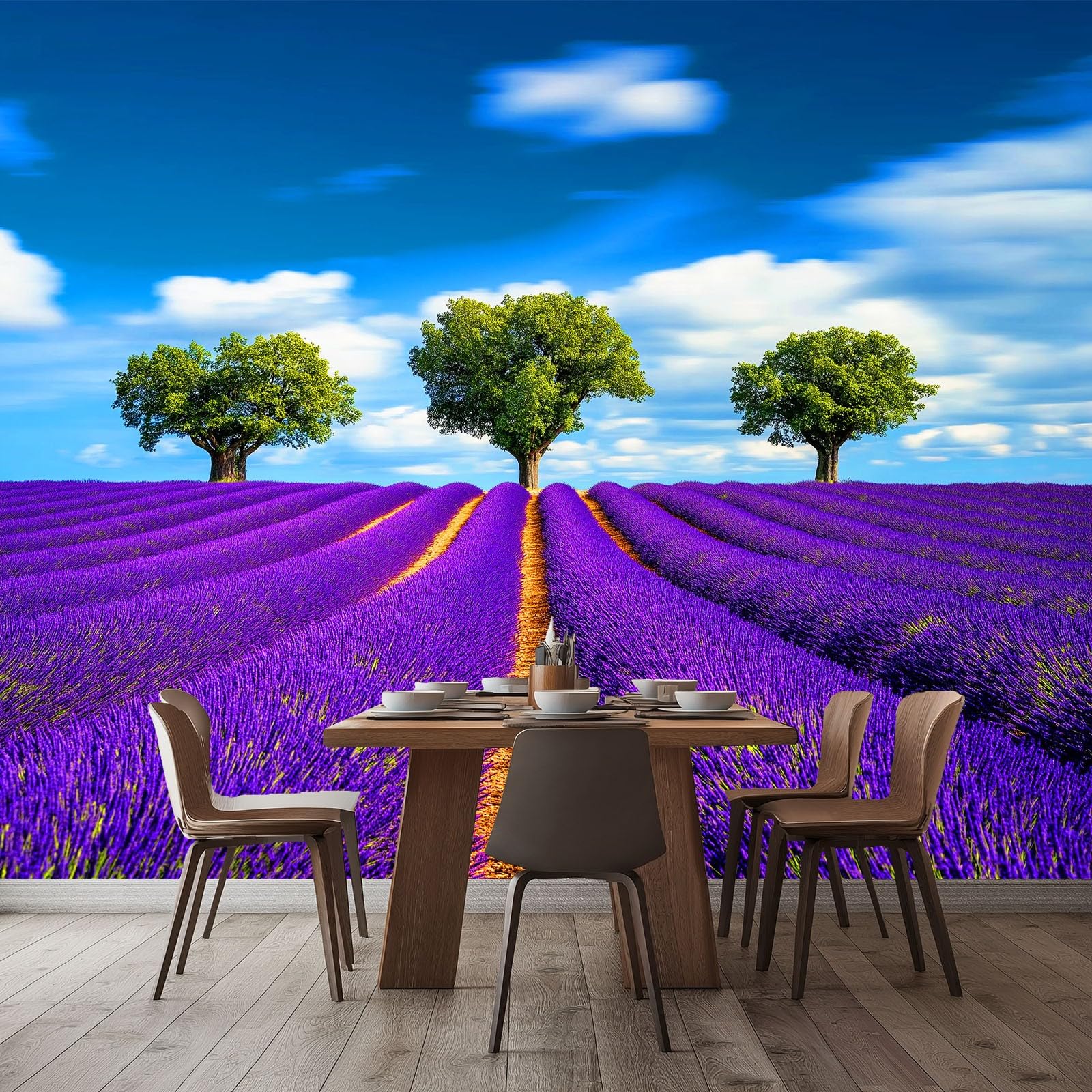 Panoramiczna tapeta wiejska lawendowe błękitne niebo morze kwiatów, fototapeta 200 x 140 cm gigantyczny plakat ścienny 3D do salonu pokój dziecięcy tło telewizora restauracja ścienna, wielokolorowy