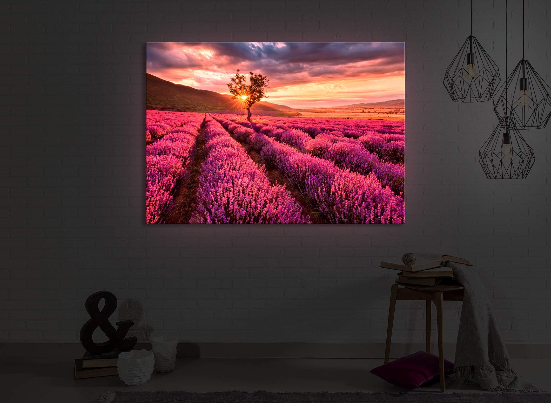 LED Leuchtbild Provence mit einsamen Baum 80x60 cm Front Lighted