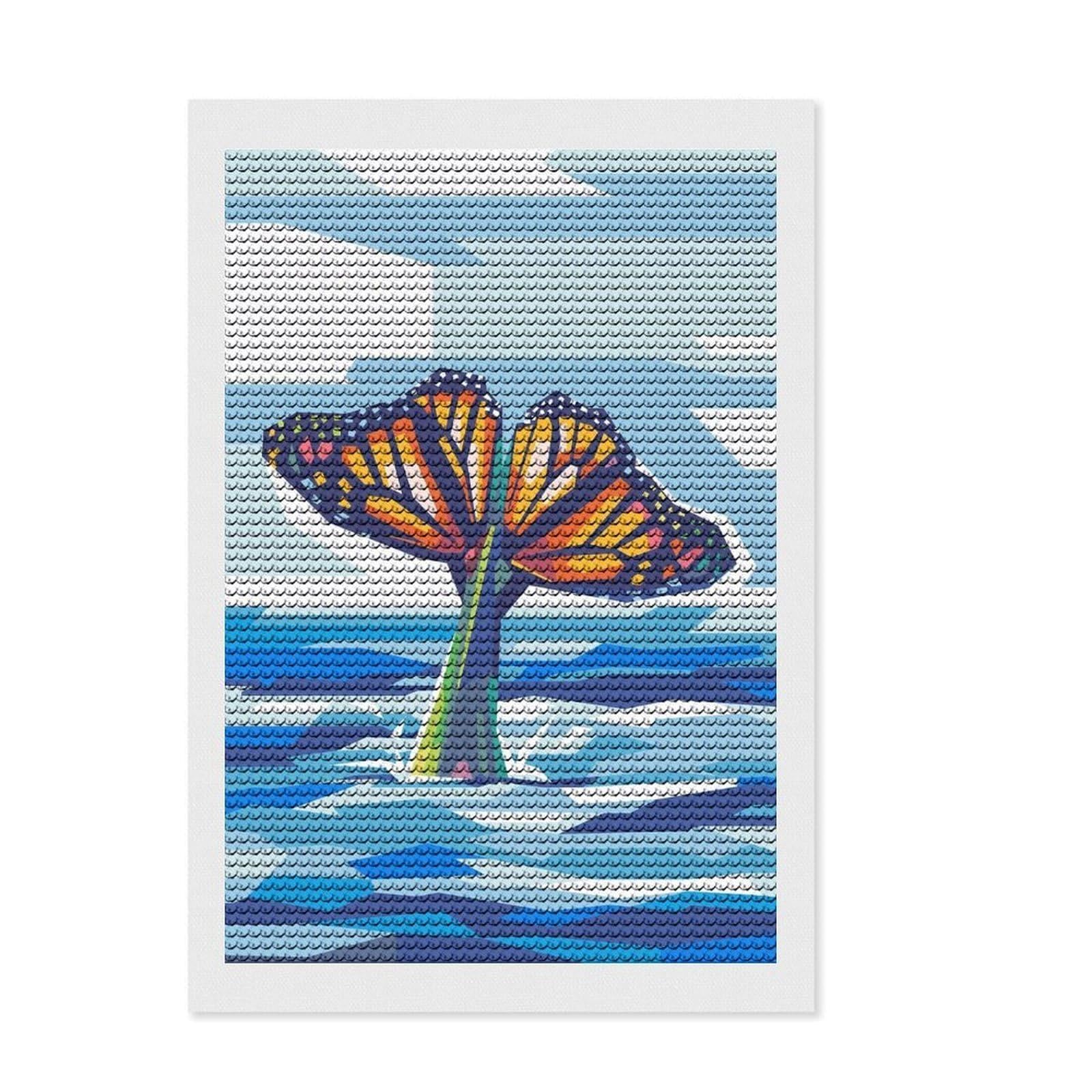 Junmoney Whale The Butterfly Diamond Painting Kit 8"x12", Birthday Gift, Festive Craft Gift, with Tool Kit, Decor Project, Modern Decor