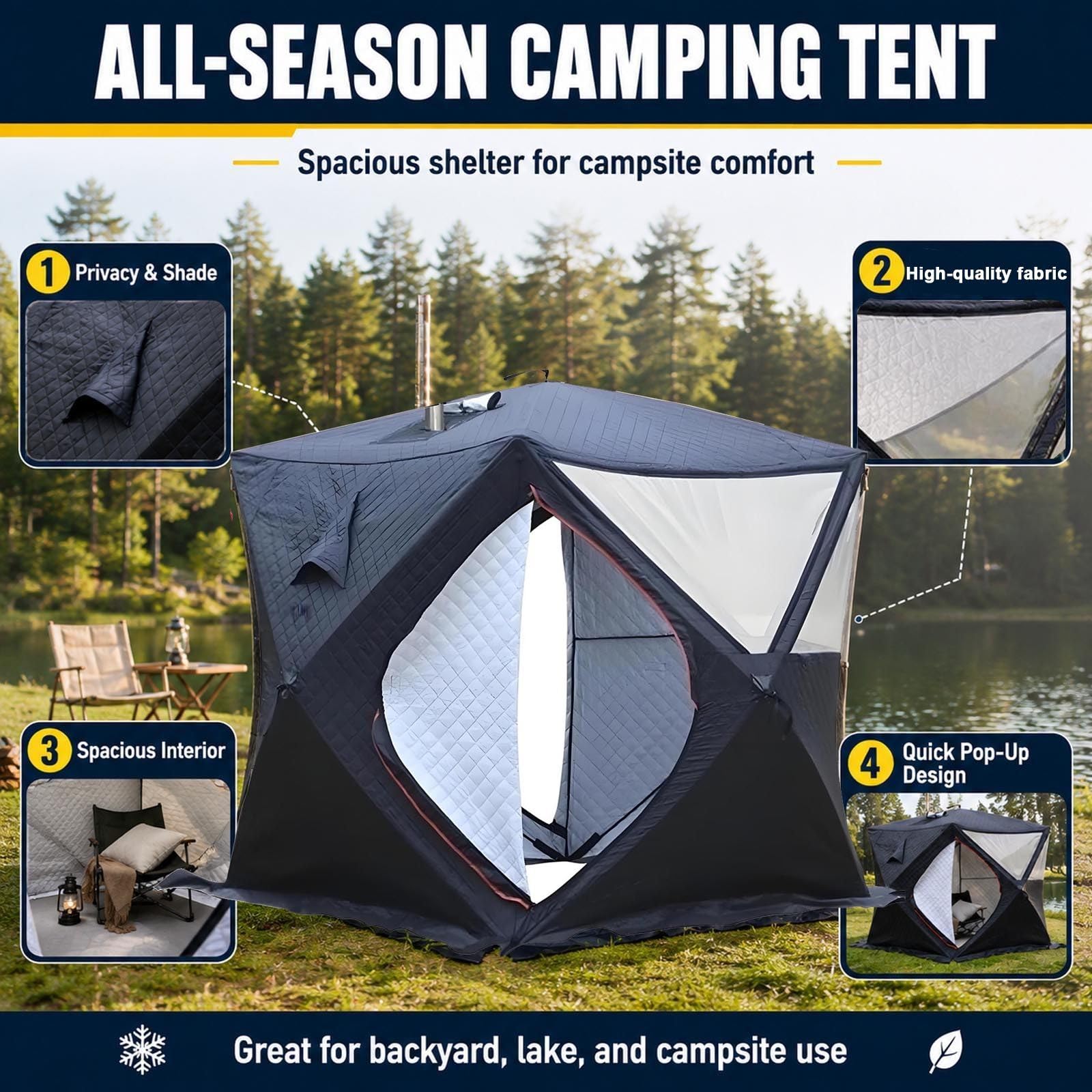 Saunazelt Outdoor 2-4 Personen mit Kaminöffnung und Bodenmatte 1818