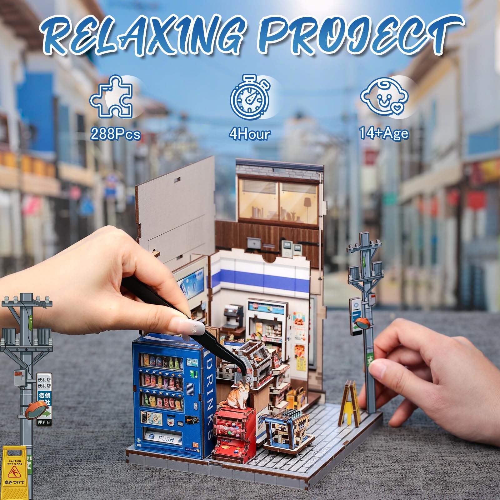 Fsolis Book Nook Japan-BookNook Japan-BookNook DIY zestaw do samodzielnego wykonania dla detektywów, regał na książki, miniaturowy zestaw do domku dla lalek dla dorosłych, drewniane puzzle 3D