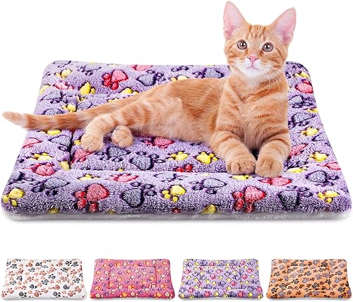 Paquete de 4 tapetes de cama ultra suaves para perros y gatos, con bonitos estampados, reversible, de forro polar, para perrera, acogedora, lavable,