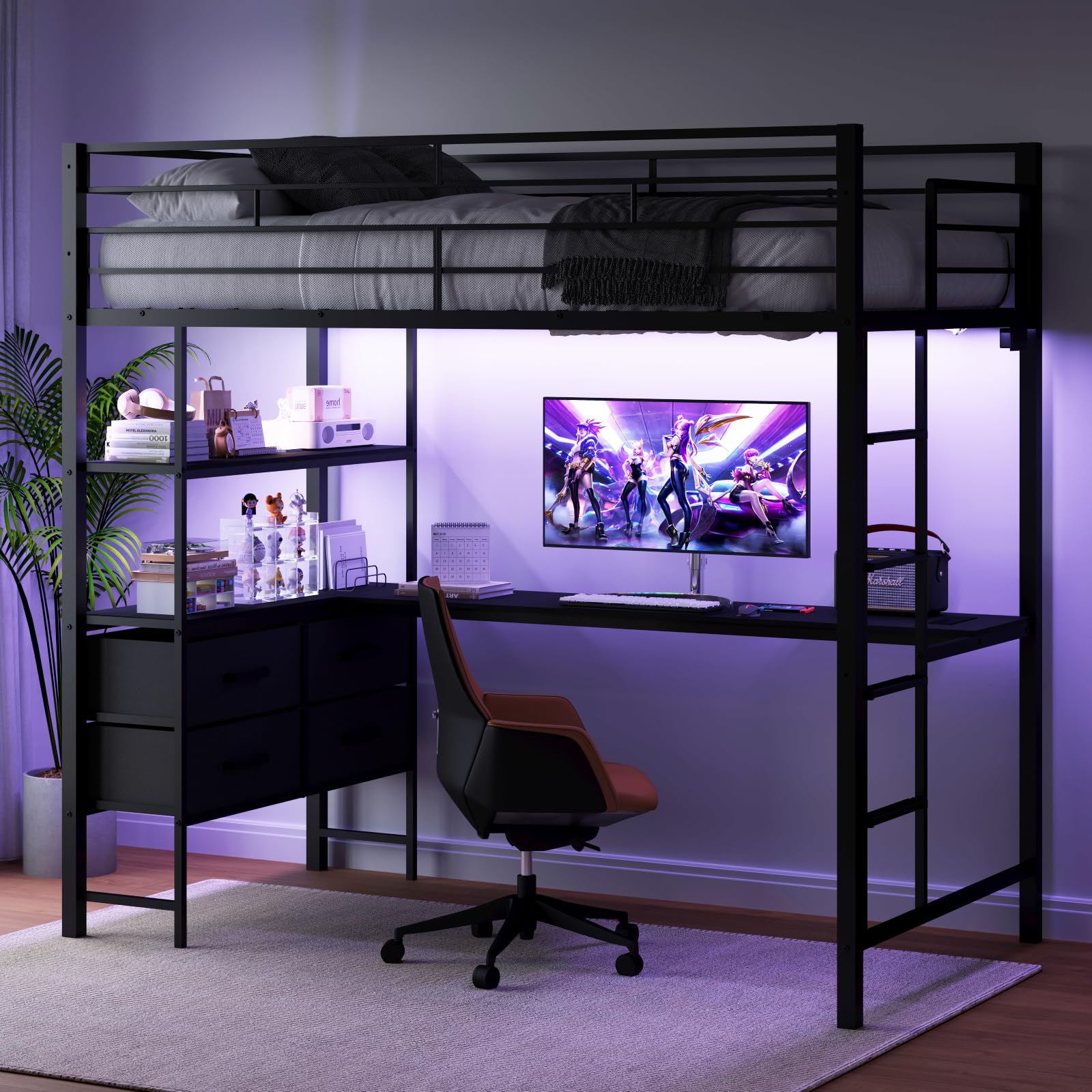 VINGLI Full Metal Loft Bed