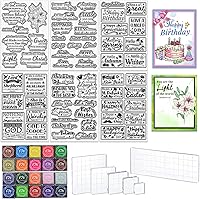 TWINKLEMON Clear Silicone Stamps Set: 6 Sheets Blessing Words, 20 Color Ink Pads, 6 Acrylic Blocks for Christmas Birthday Bible Card Making