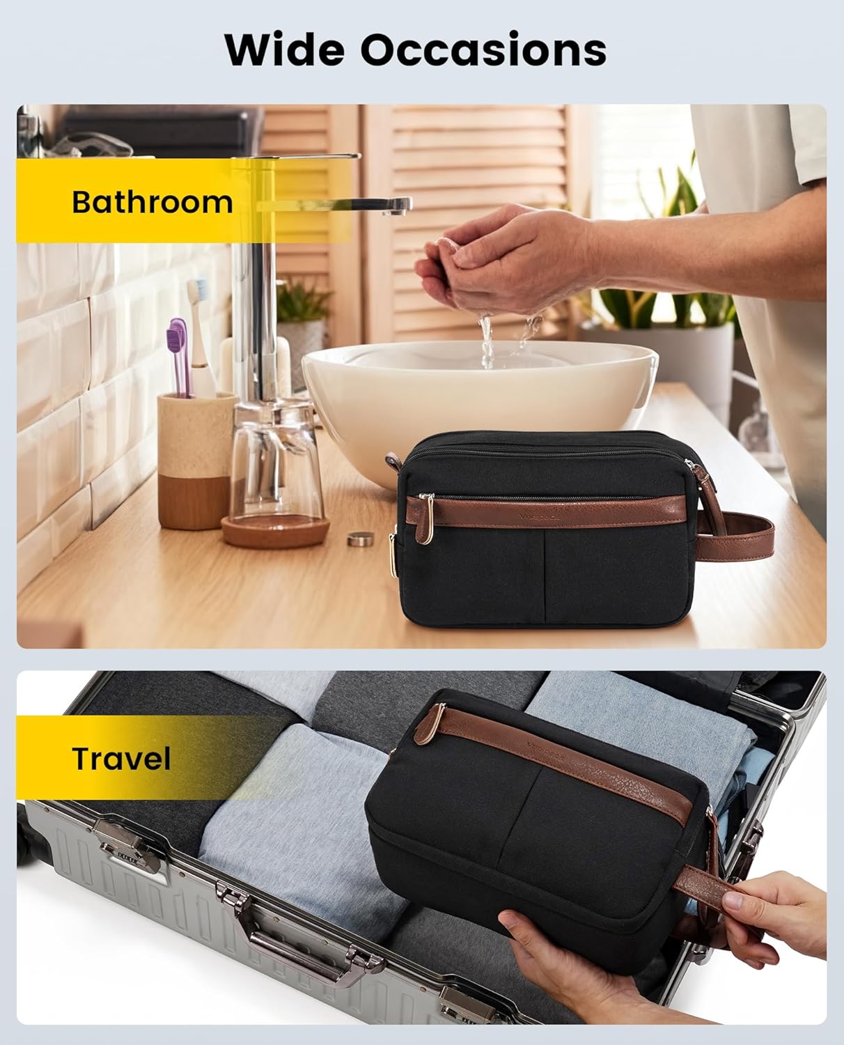 Vorspack Canvas Toiletry Bag for Men - Water Resistant Travel Bag for Toiletries, Bathroom Essentials, Accessories - Black - Image 6