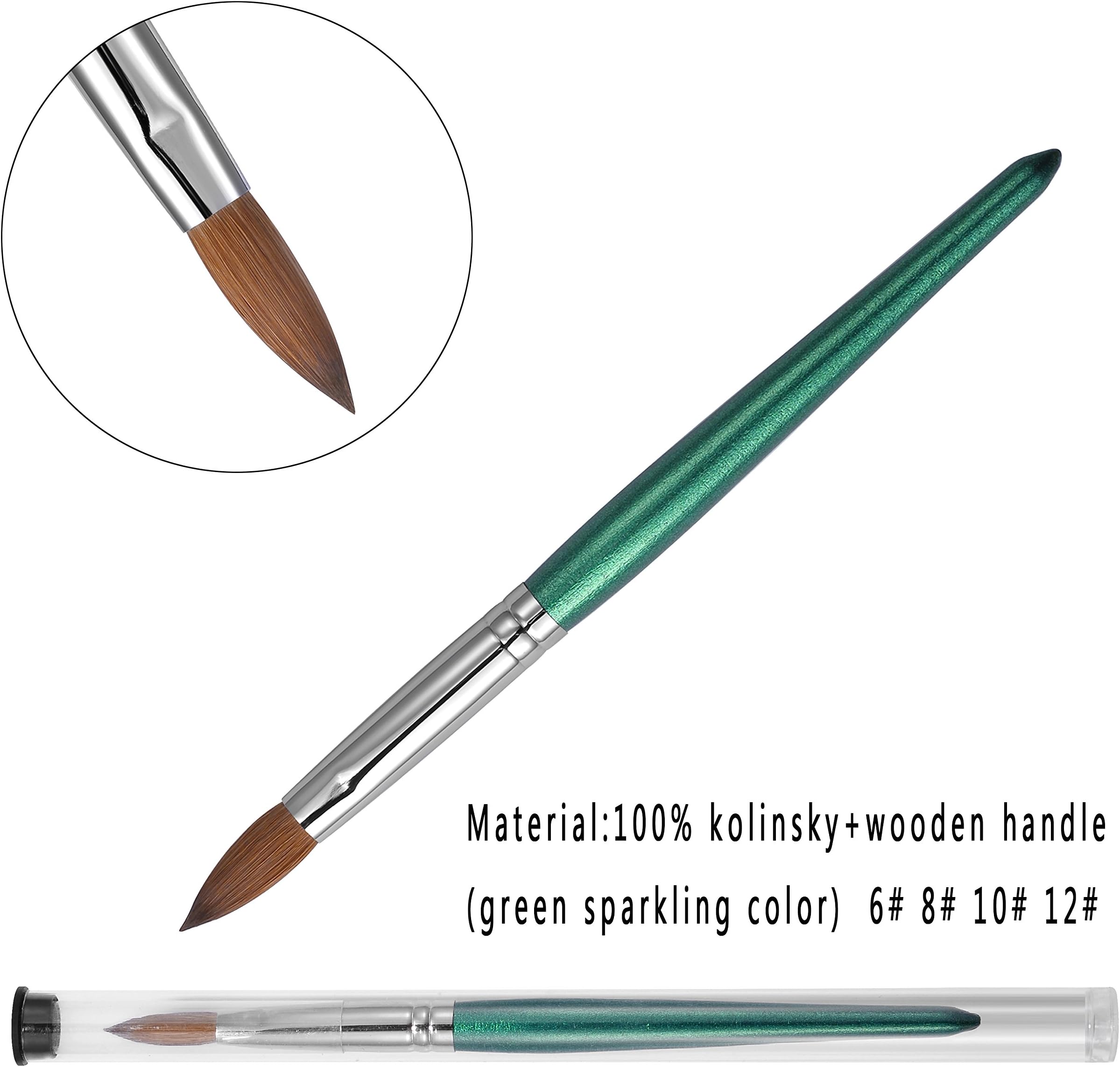 Green Sparkling Wood Kolinsky Oval Nail Brush Esung Brand High End Quality 100% Pure Kolinsky Hair Size 6,8,10,12 (#10)