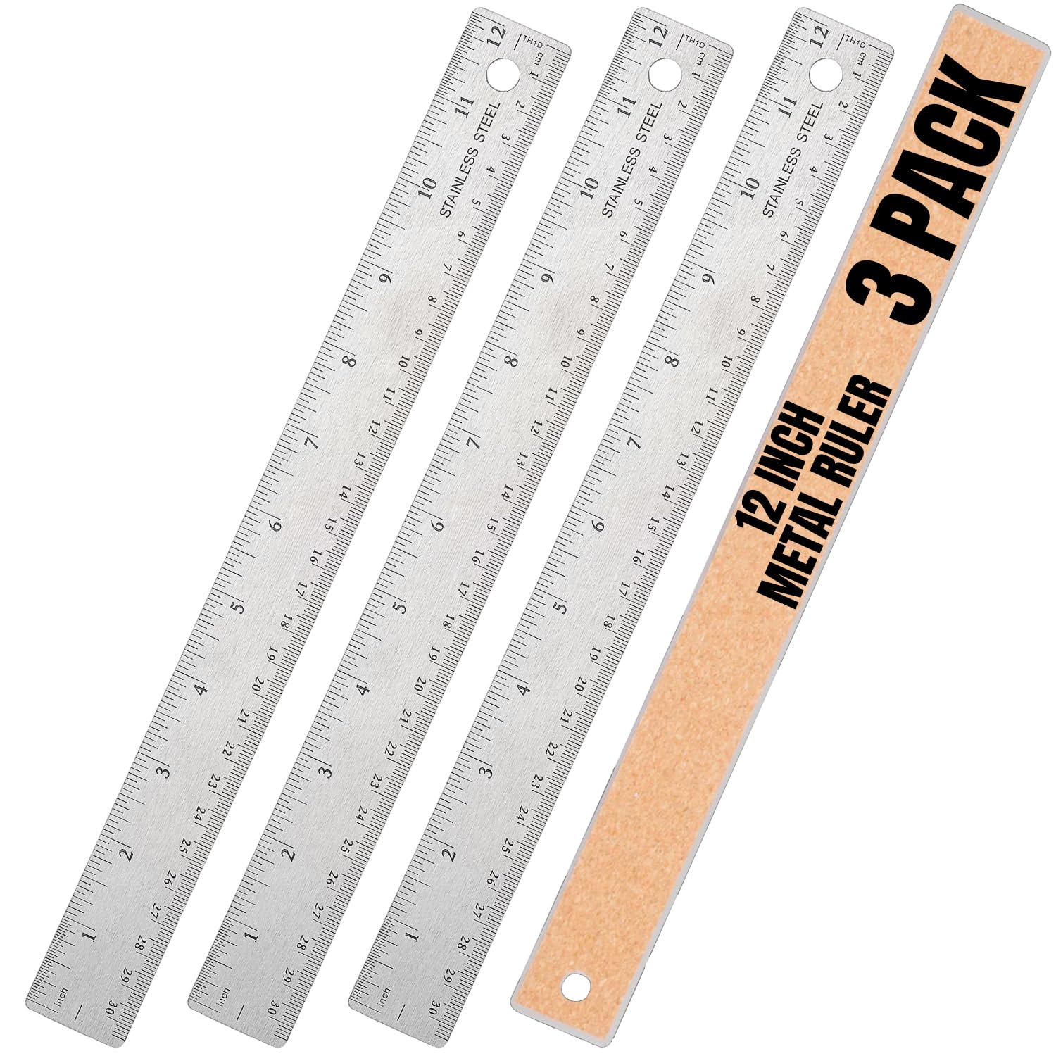 NOKKO Metal Ruler 12 Inch - Pack Of 10 - Measuring Set Of 12-Inch / 30 Cm Stainless Steel Rulers With Imperial & Metric Measurements & Conversion Table - Metal Straight Edge - View #10