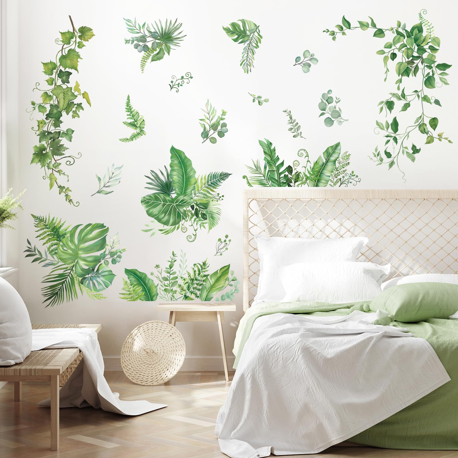 FUFUQUARE Green Leaves Wall Stickers Vines Branches Plants Wall Decal Removable Peel and Stick for Bedrooms Living Room Entrance Door Mirror - Image 2