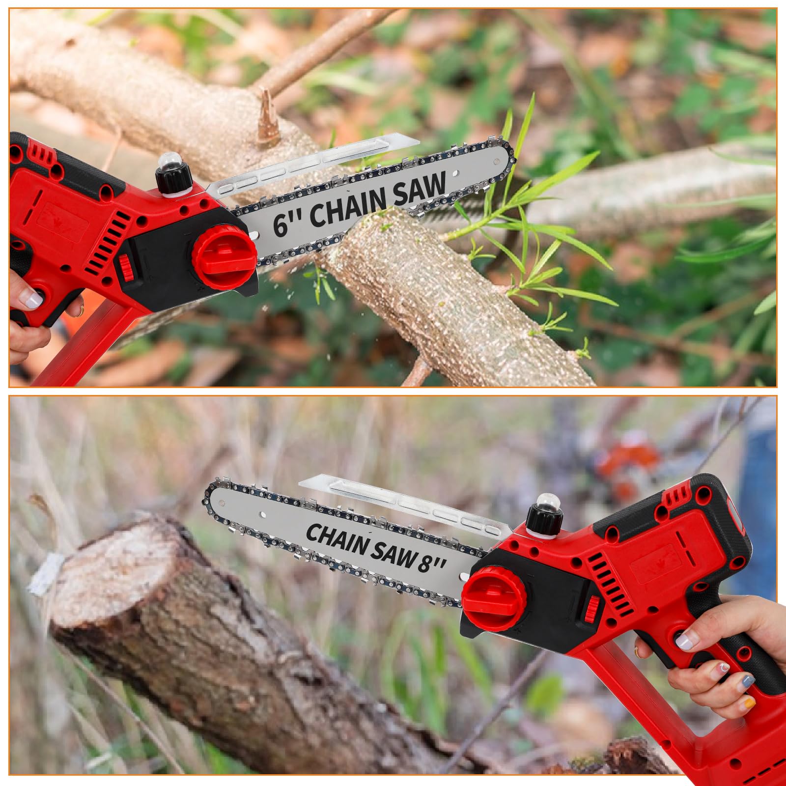 Mini motosierra de 8 y 6 pulgadas, motosierra eléctrica mejorada sin escobillas con engrasador automático, motosierras eléctricas portátiles inalámbricas de mano para cortar árboles de madera, con 2