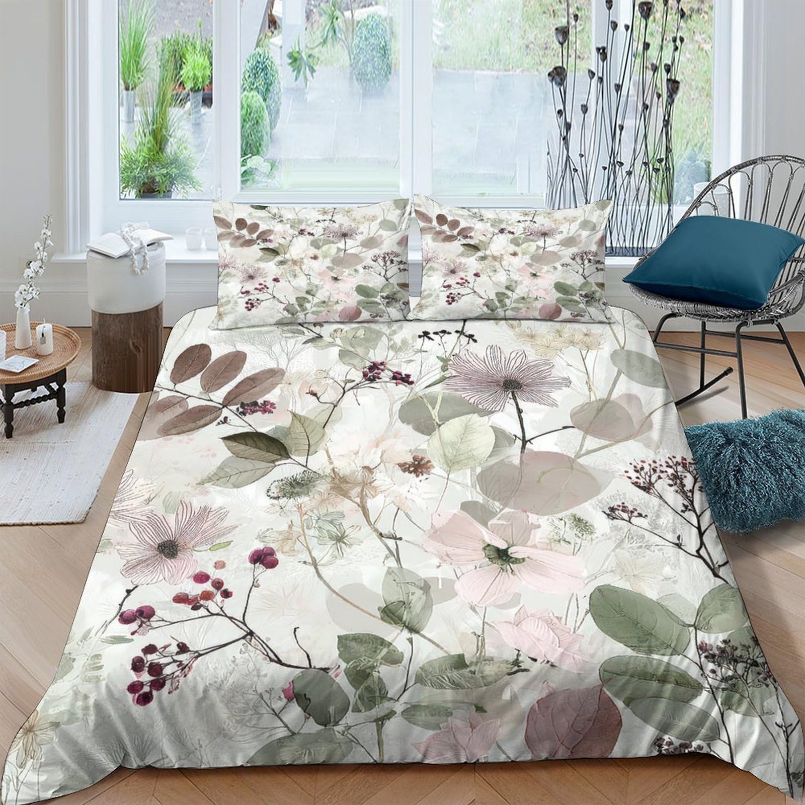 Ctjqhvkz Style-7 3D Printed Botanical Floral Fitted Sheet Microfiber Soft Breathable Watercolor Leaves Mattress Cover For Bedroom Decor Single（135X200cm）