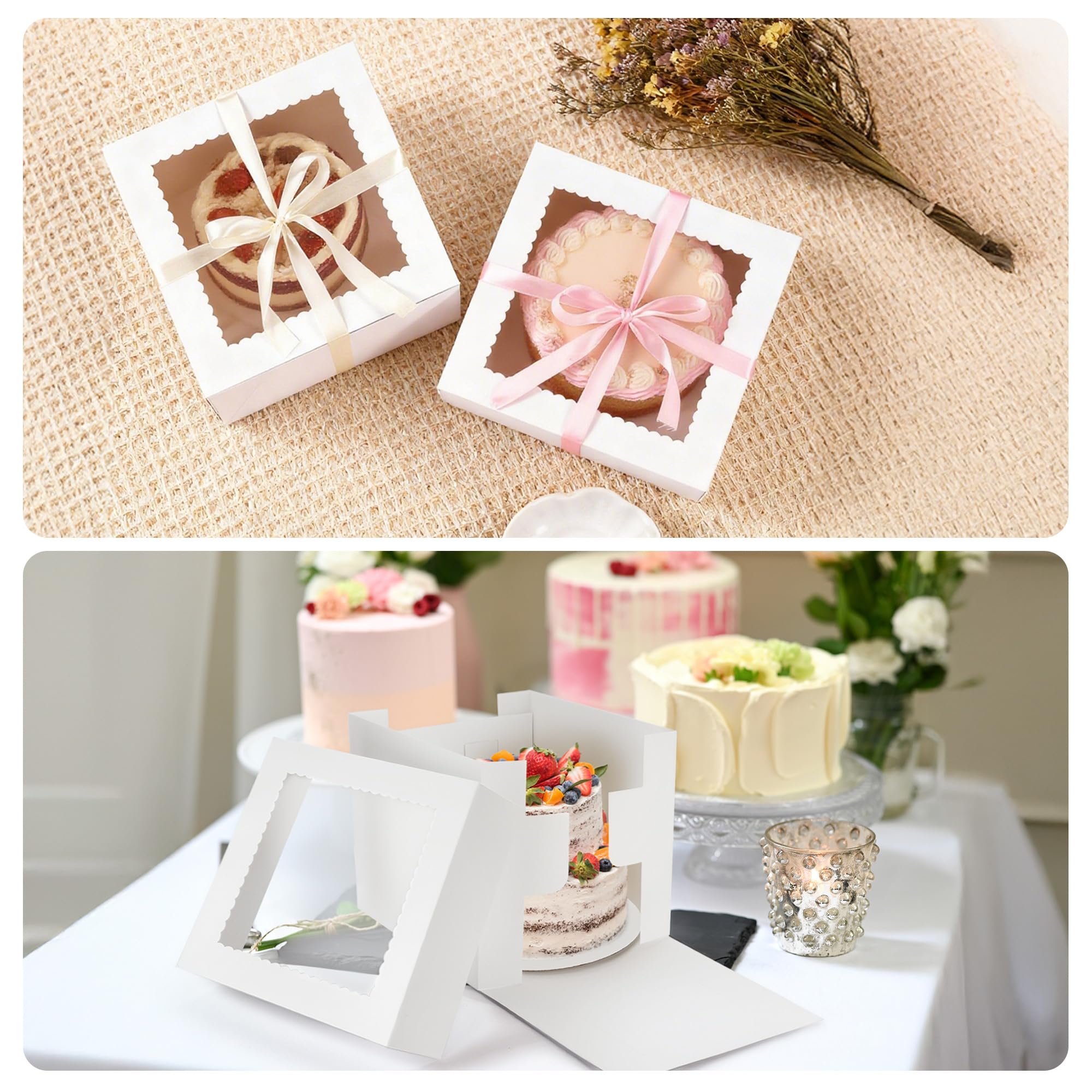 Kuchenschachteln, 25,4 x 25,4 x 25,4 cm hoch, mit Sichtfenster, für Kuchen, Transportbehälter mit Deckel, quadratisch, Pappkarton, 12 Stück