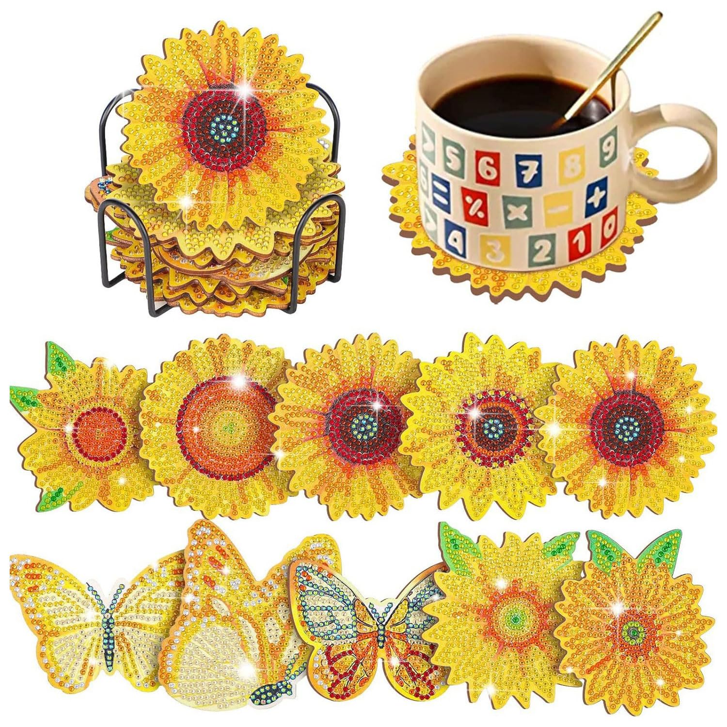 Dessous-de-verre diamant art tournesol de Noël pour activité manuelle adulte