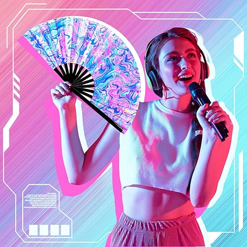Miniatura 3 de Pinkunn 10 ventiladores plegables de mano con rayos UV con varillas de bambú y funda, abanico de mano de arco iris para regalos de fiesta de baile