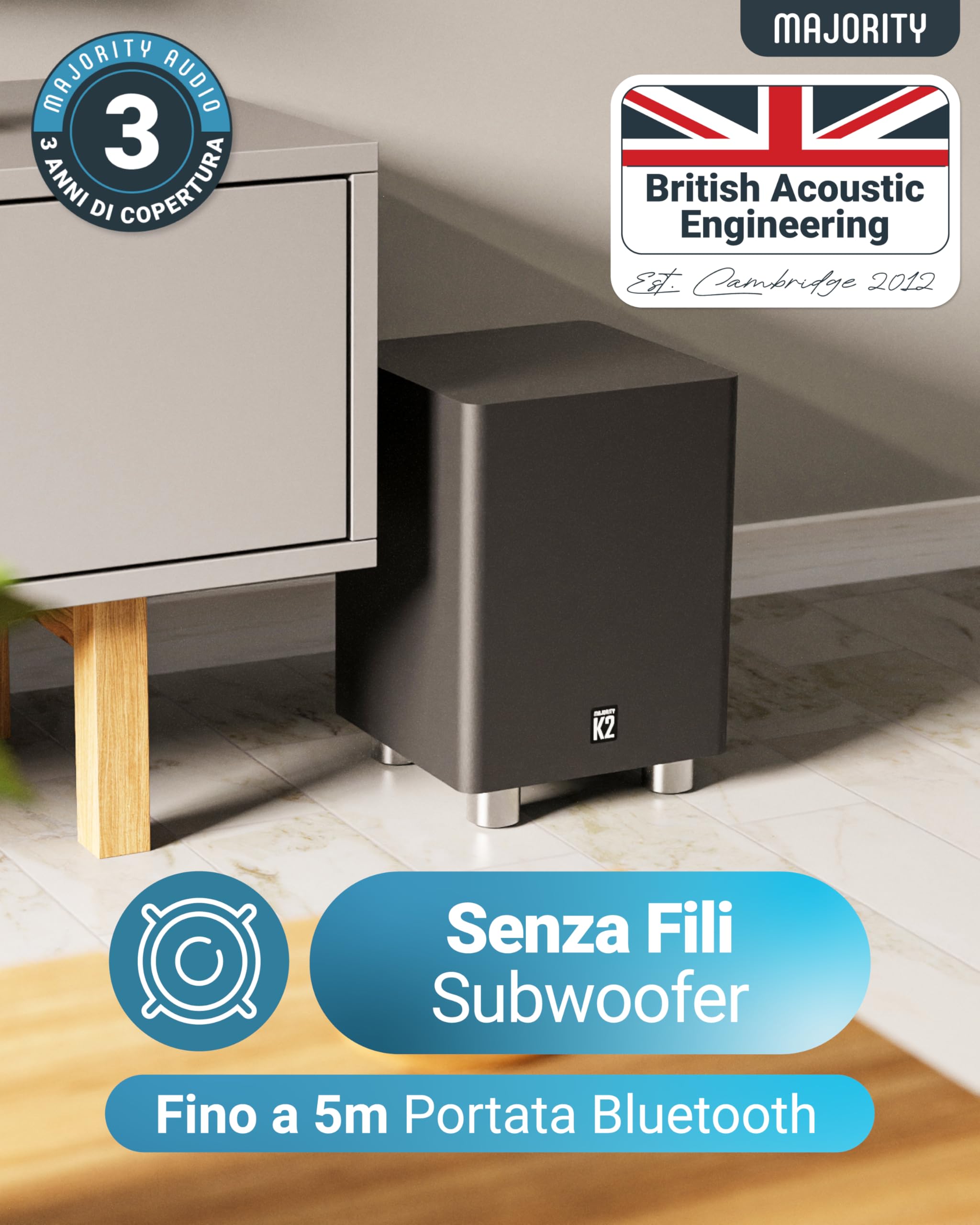 Majority 150W Barra Soundbar | 2.1 Home Theater Wireless | Sound Bar per TV con Suono 3D | Casse TV con Arco HDMI, Bluetooth, RCA e Connessione Ottica | Riproduzione USB e AUX K2 (Nero)