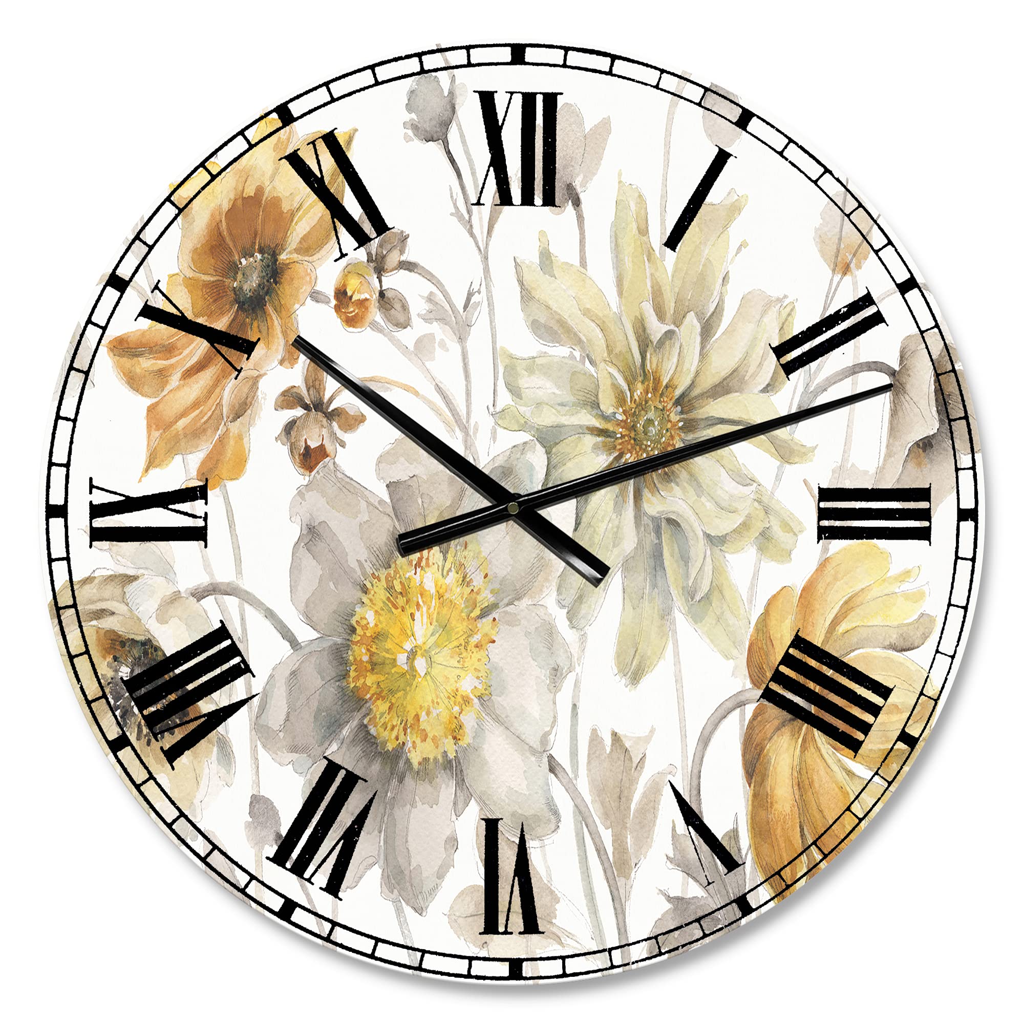 Photo 1 of *New but missing hour hand - DesignQ 'Fields of Gold Watercolor Flower VII' Traditional Wall Clock 29x29