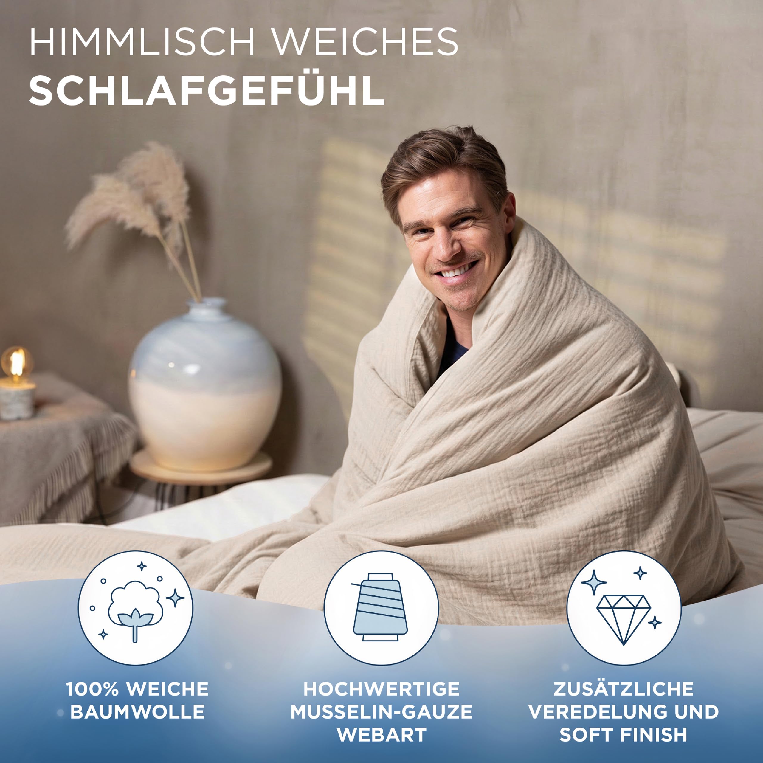 Samthus Pościel muślinowa ze 100% bawełny – Öko-Tex Made in Green – niebiańsko miękki sen – zestaw pościeli bez prasowania z 1 x poszwa na kołdrę 155 x 220 + 1 x poszewka na poduszkę 80 x 80 cm