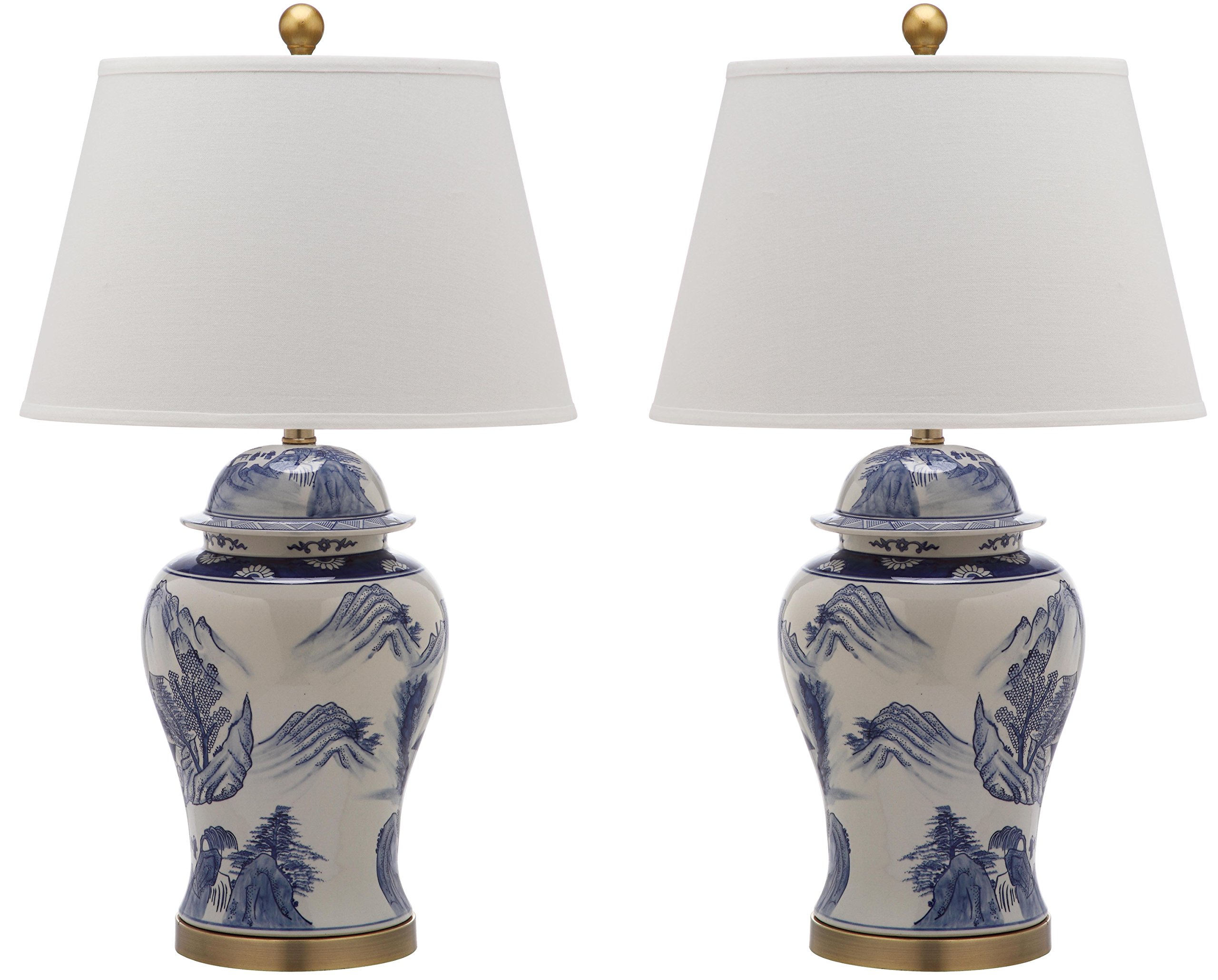 SAFAVIEH Lighting Collection โ Shanghai Ginger Jar Set of 2 Blue & White Ceramic Table Lamps with White Shades, 30-Inch Traditional Accent Lamps, LED Bulbs Included (LIT4173A-SET2)