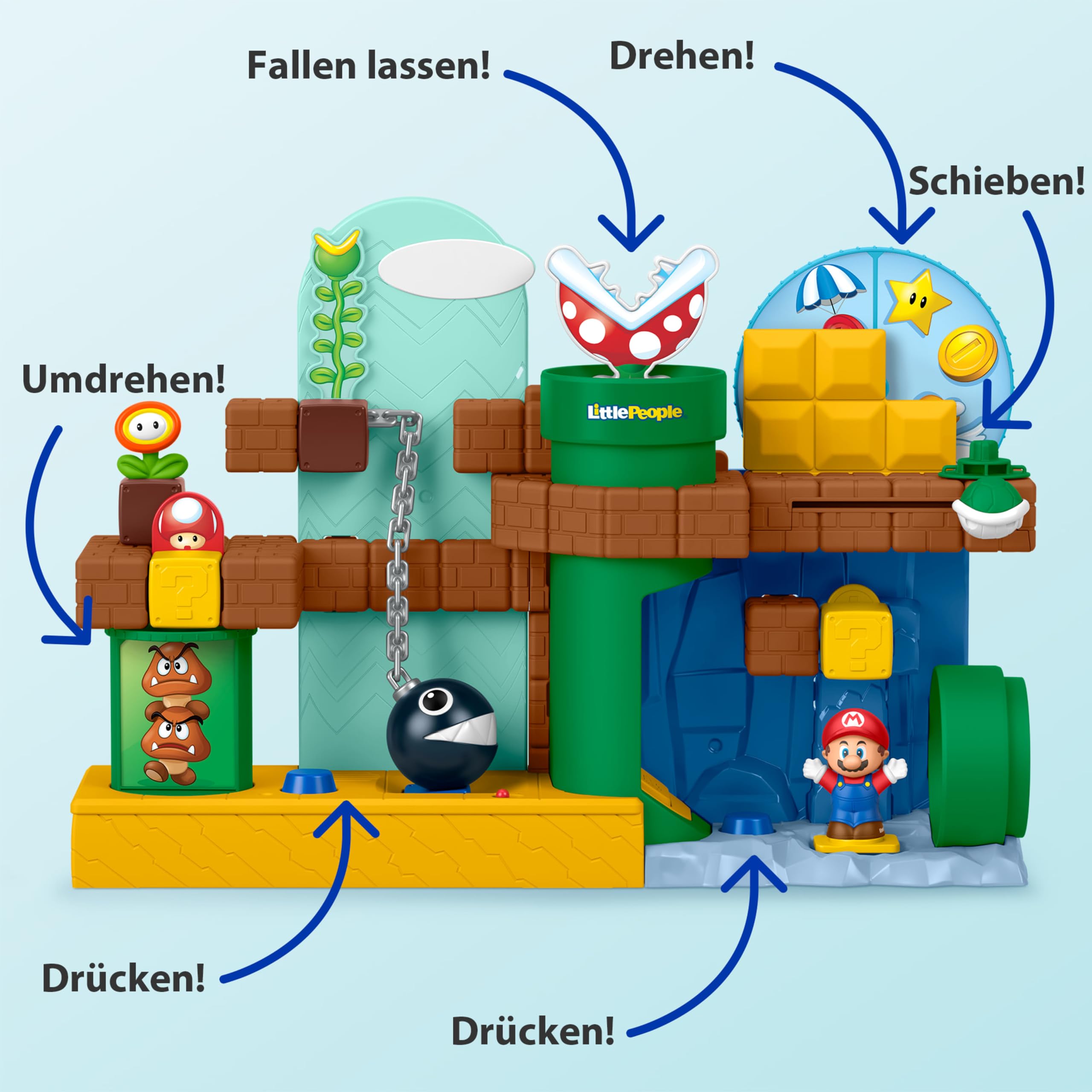 Fisher-Price Little People My Mario Abenteuer Spielset Kleinkinder | Spielset mit Mario-Figur & 1 Zubehör, Videospieltönen, Aktivitäten, Feinmotorik, Kinder ab 18 Mon., JHG61