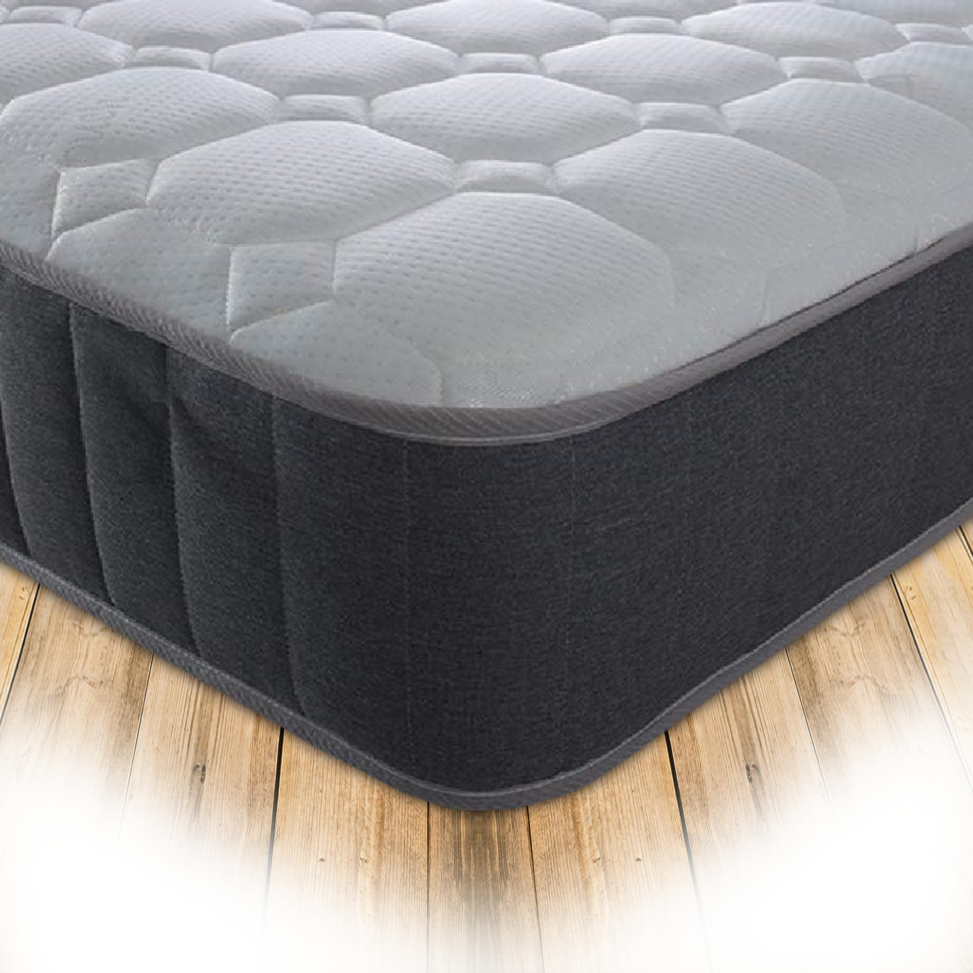 Starlight Beds Diamond Tile Shorty Memory Foam Mattress. Shorty Mattress with Springs and Memory Foam Layer. 20cms Deep, Plush Firmness, Grey, 2ft6 x5ft9 (75cm x 175cm)