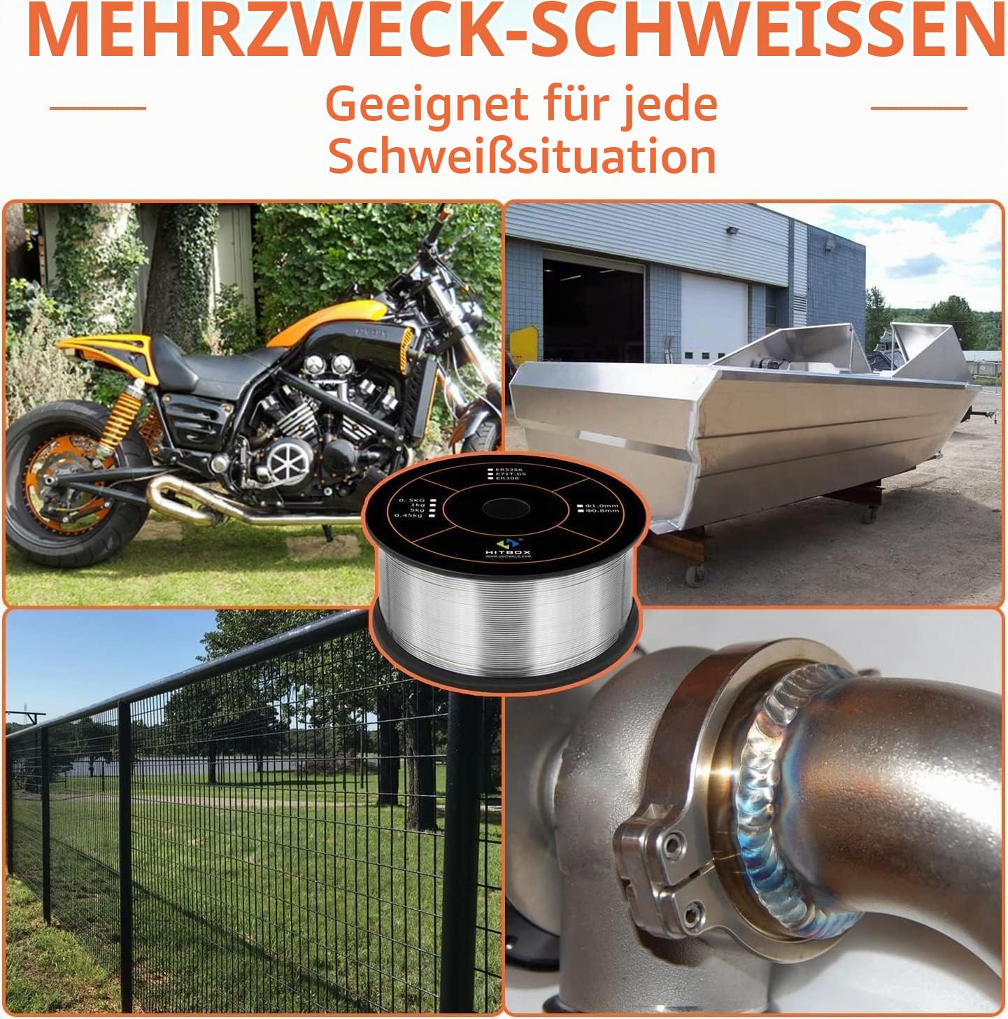 HITBOX E71T-GS Fülldraht ohne Gas 0,8 mm – 2 × 1 kg MIG Schweißdraht D100 Spule für Stahl- und Metallschweißen