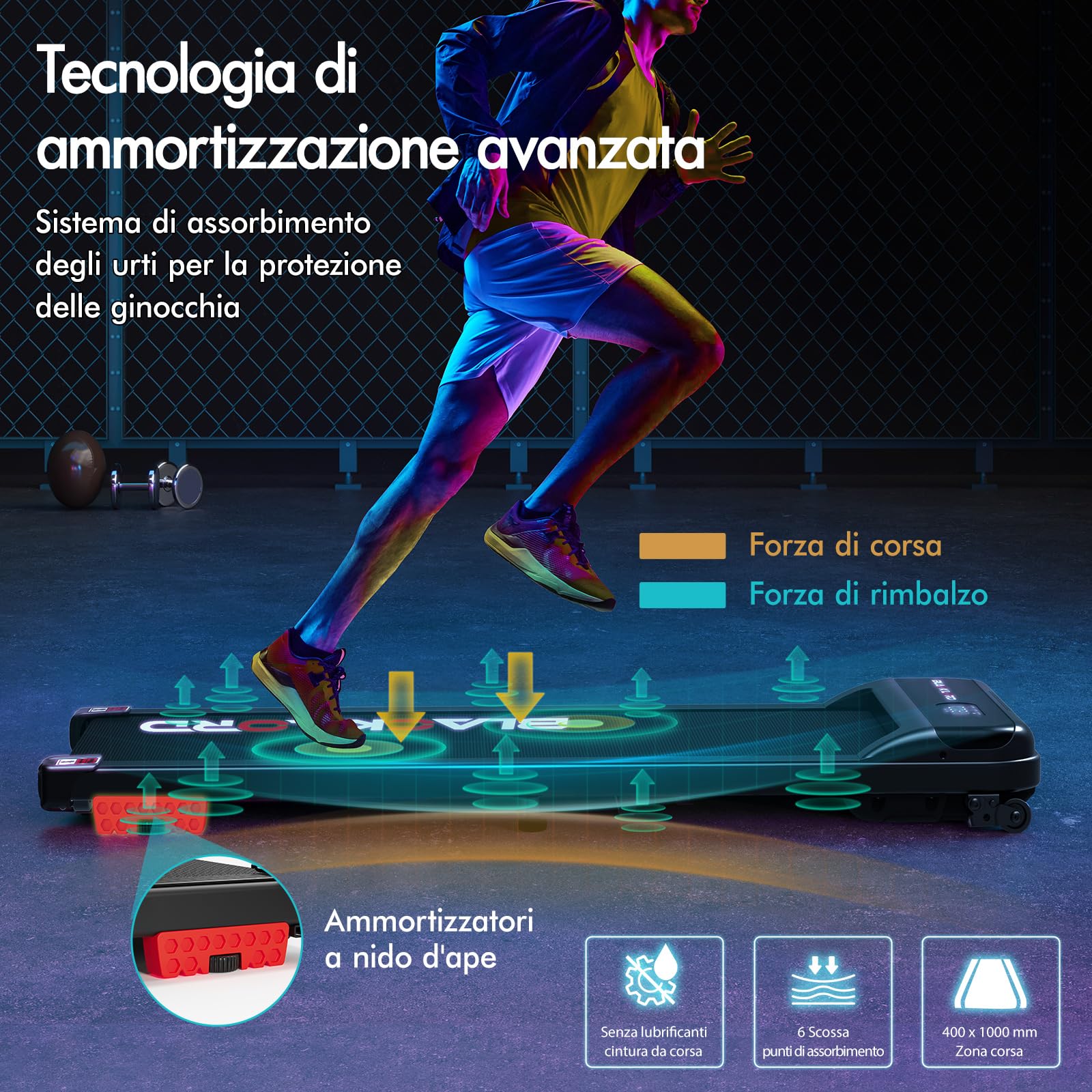 BLACK LORD Tapis roulant, Walking pad 9/12/16 km/h, Tappetino da corsa con/senza inclinazione del 9%, Sotto la scrivania, Portatile, Silenzioso, Display LED, Controllo tramite App, 120/130/140 kg