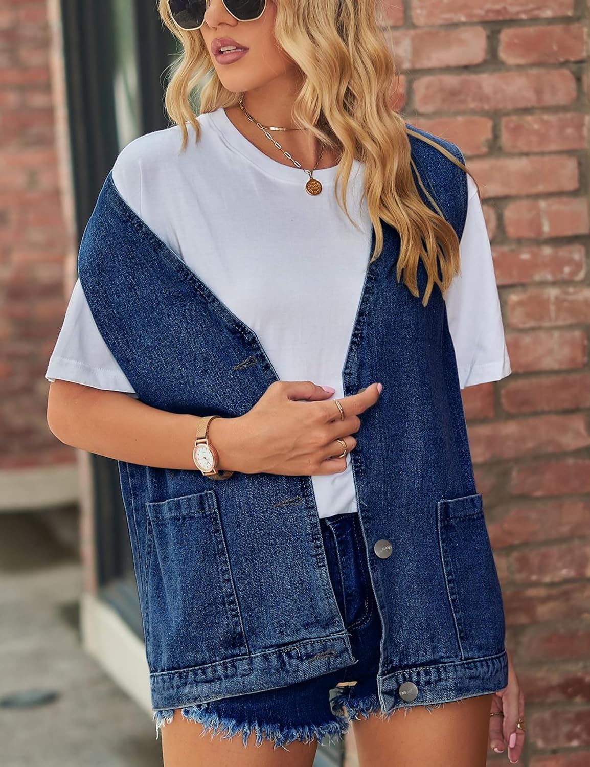 Women's Casual Denim Jean Vest Oversized Sleeveless Mid Long Button Down Jeans Jackets Vests Tops Waistcoat - Image 2