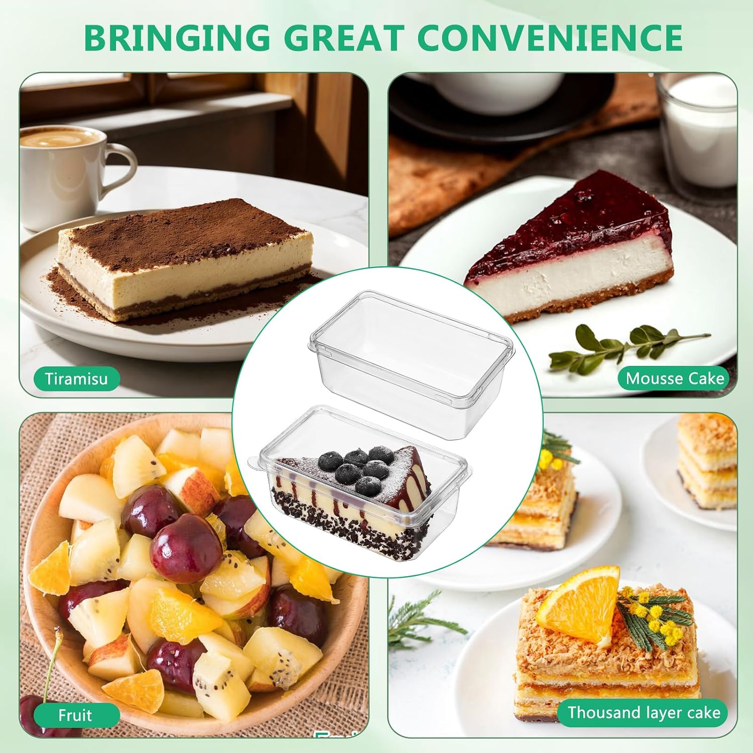 Tiramisu Container: 20pcs Transparent Plastic Cake Boxes with Lid - Rectangle Dessert Cups Carrier Bakery Food Boxes Wrapping Package Holder for Wedding Birthday