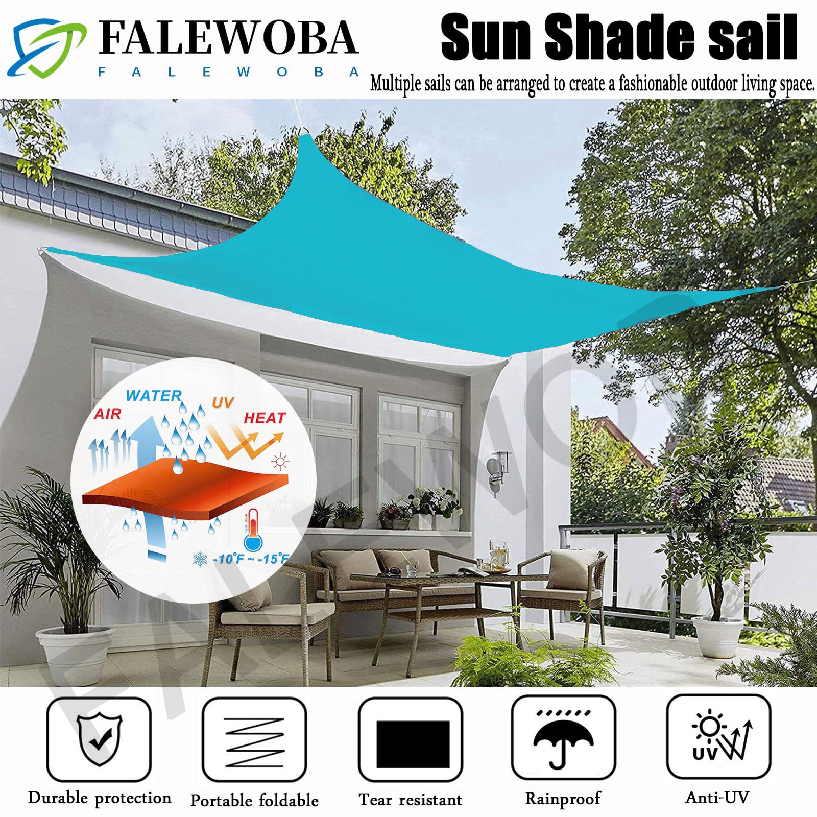 Amazon.de: Sonnensegel Rechteckig Sonnenschutz, Wasserdicht UV-Schutz  Outdoor Sun Segel fr Garten Balkon Terrasse Camping- Lake Blue|  3x4m(9.8x13ft)